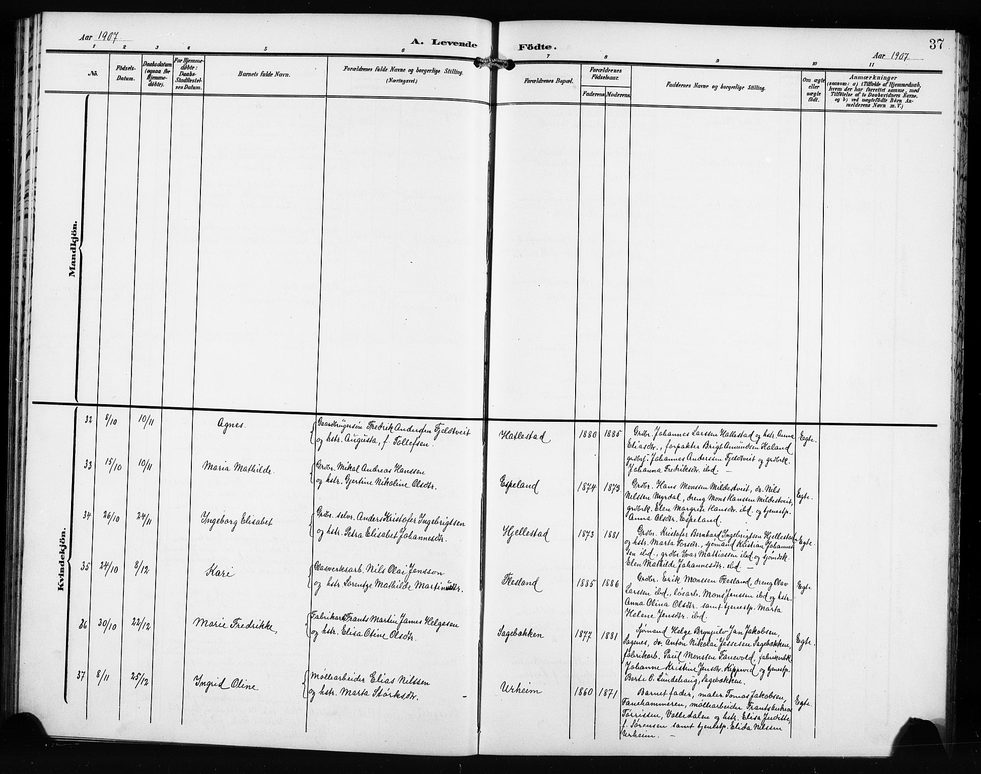 Fana Sokneprestembete, AV/SAB-A-75101/H/Hab/Haba/L0004: Klokkerbok nr. A 4, 1902-1912, s. 37