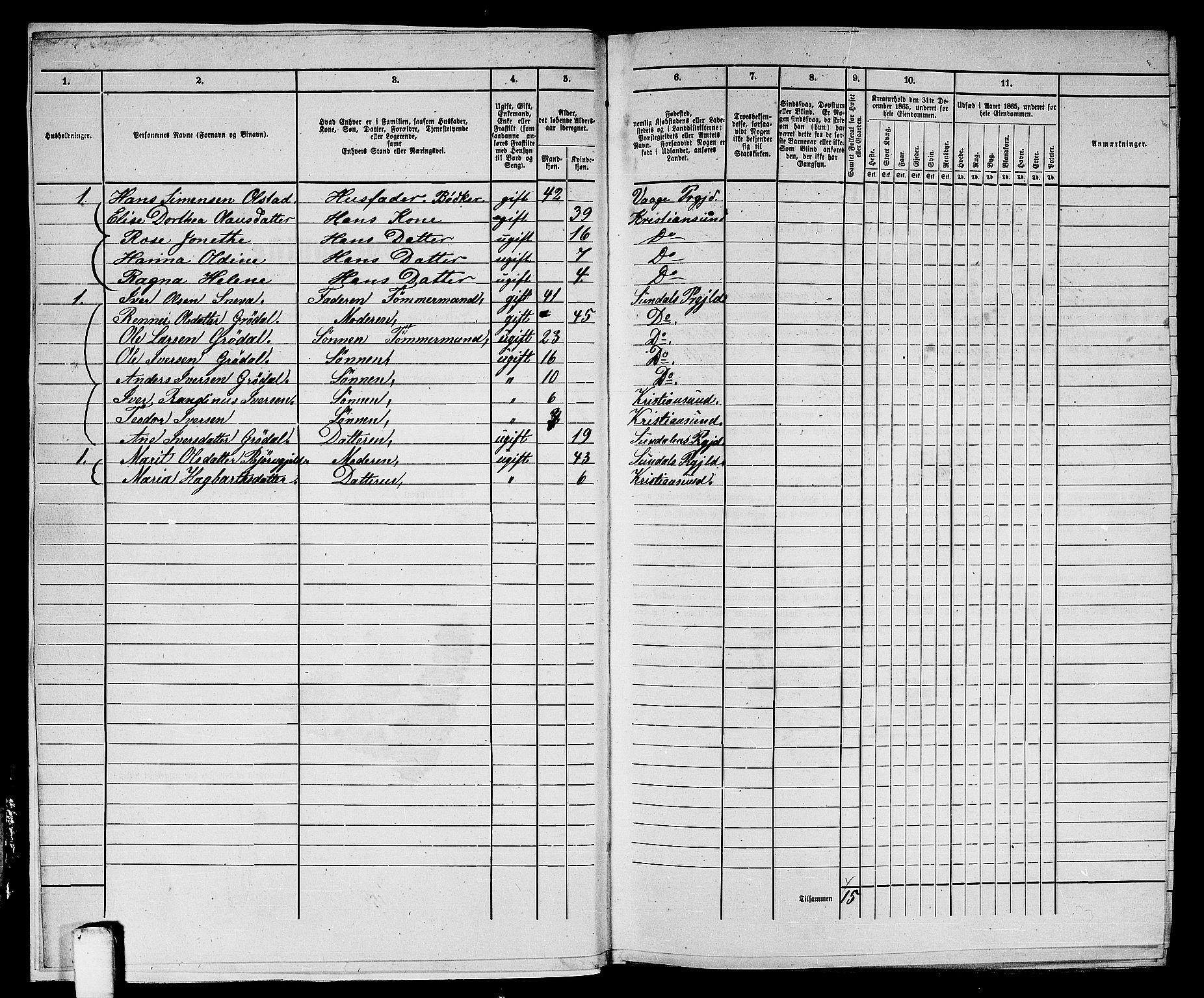 RA, Folketelling 1865 for 1503B Kristiansund prestegjeld, Kristiansund kjøpstad, 1865, s. 518