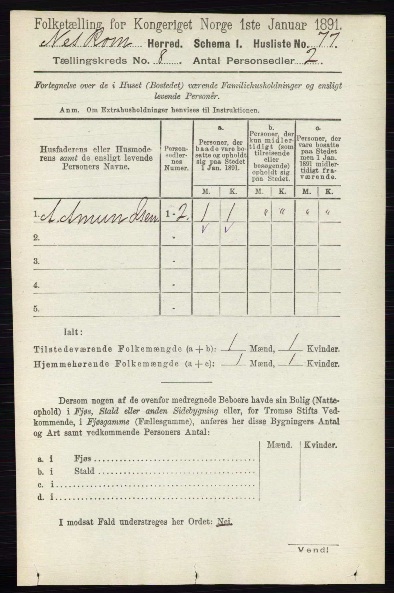 RA, Folketelling 1891 for 0236 Nes herred, 1891, s. 4557