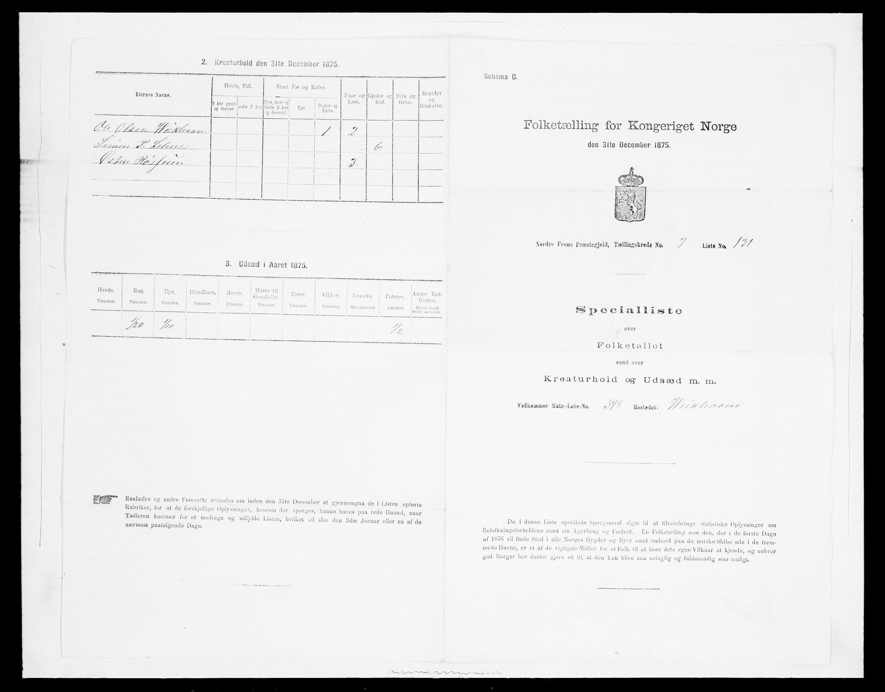 SAH, Folketelling 1875 for 0518P Nord-Fron prestegjeld, 1875, s. 1405