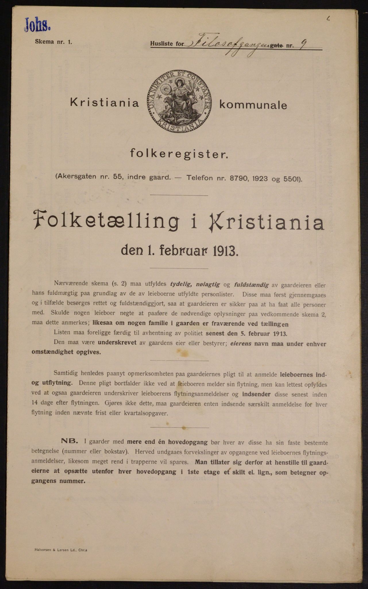 OBA, Kommunal folketelling 1.2.1913 for Kristiania, 1913, s. 24383