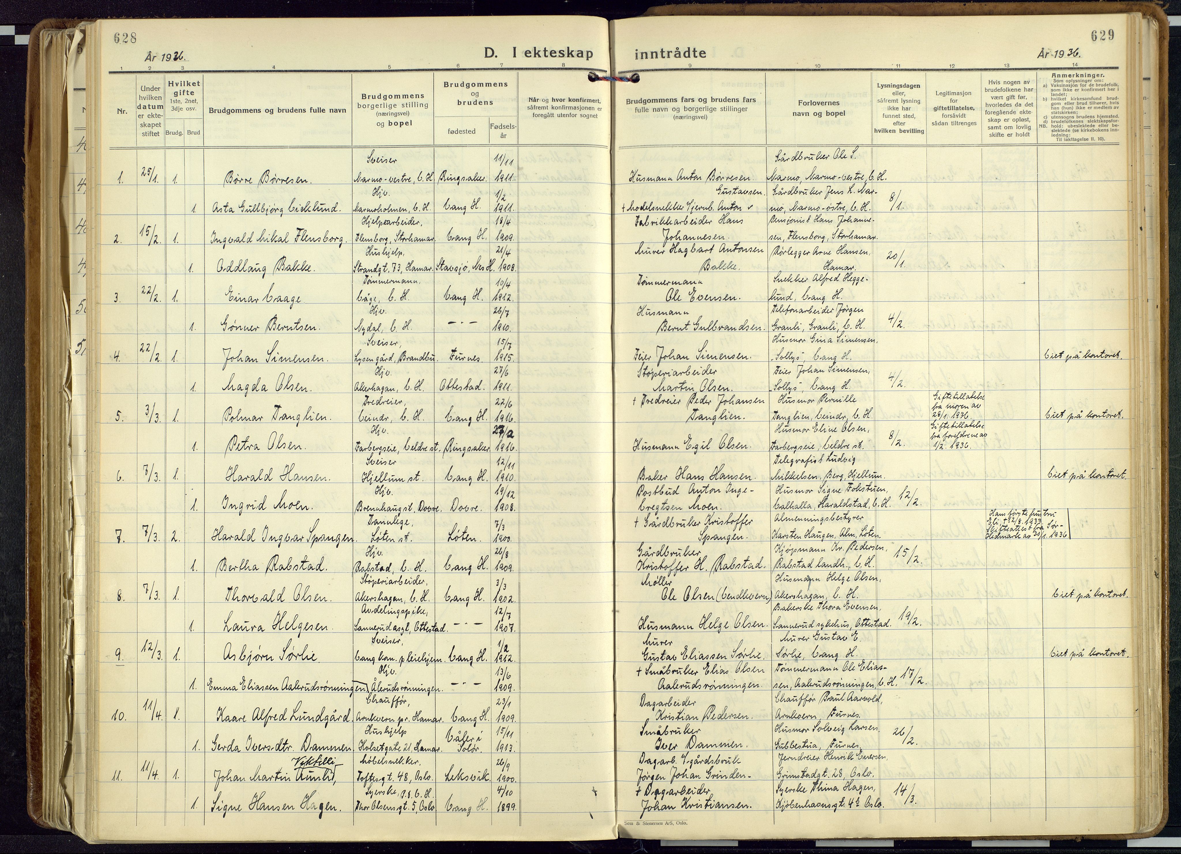 Vang prestekontor, Hedmark, SAH/PREST-008/H/Ha/Haa/L0023: Ministerialbok nr. 23, 1932-1957, s. 628-629