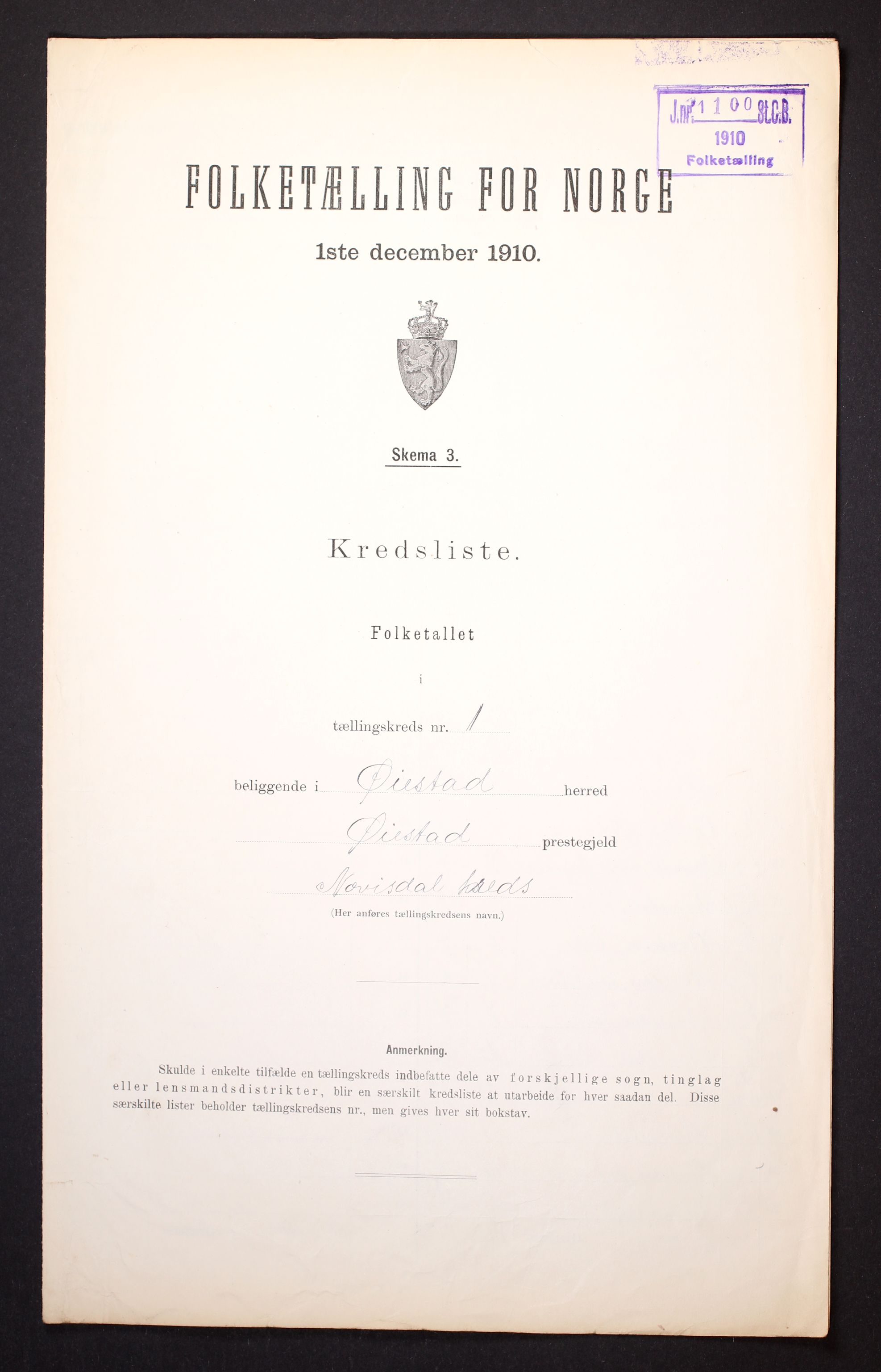 RA, Folketelling 1910 for 0920 Øyestad herred, 1910, s. 4