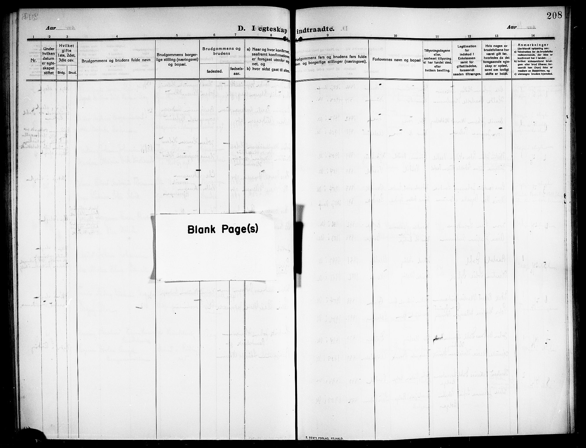 Ministerialprotokoller, klokkerbøker og fødselsregistre - Nordland, SAT/A-1459/843/L0639: Klokkerbok nr. 843C08, 1908-1924, s. 208