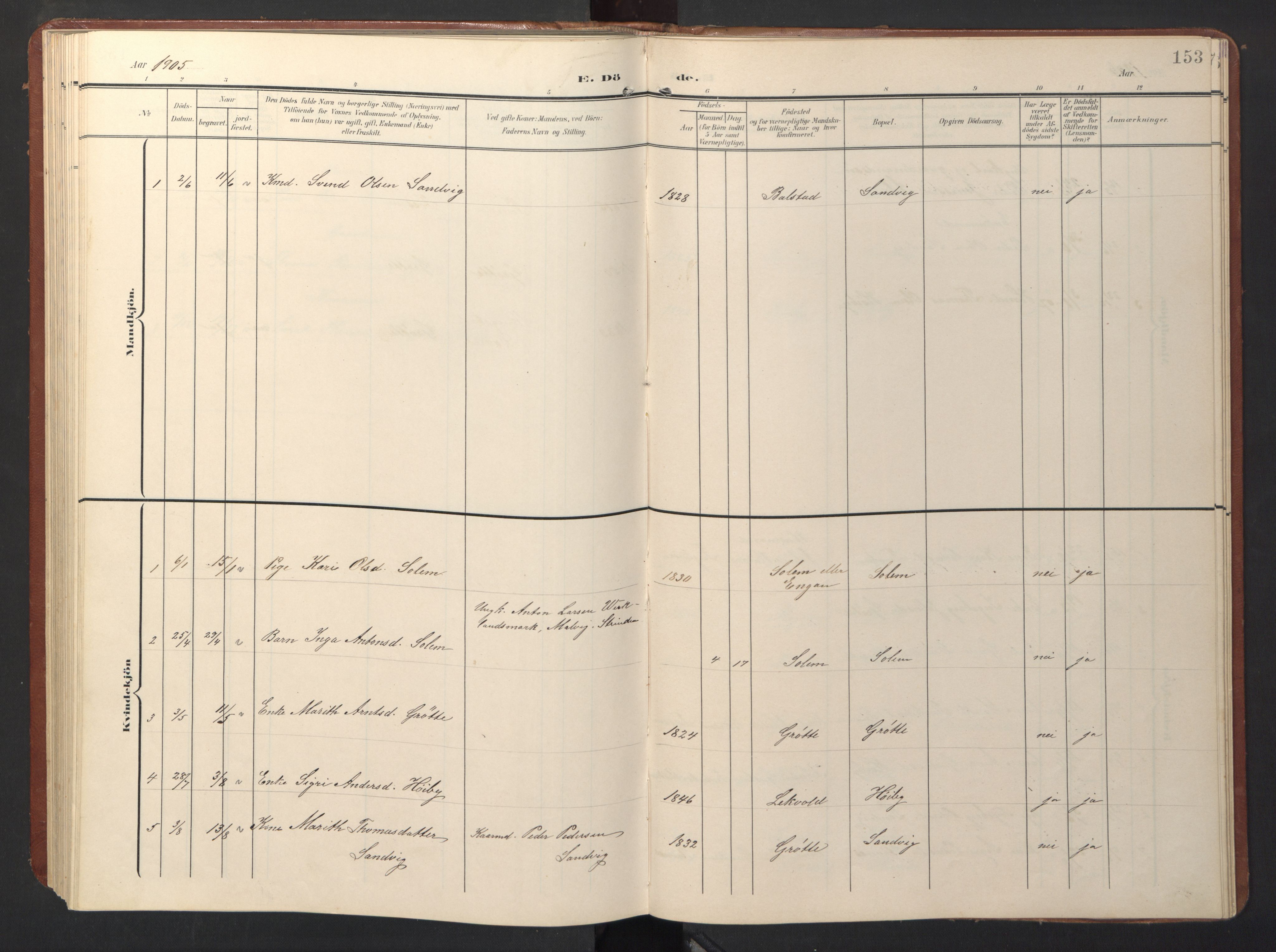 Ministerialprotokoller, klokkerbøker og fødselsregistre - Sør-Trøndelag, AV/SAT-A-1456/696/L1161: Klokkerbok nr. 696C01, 1902-1950, s. 153