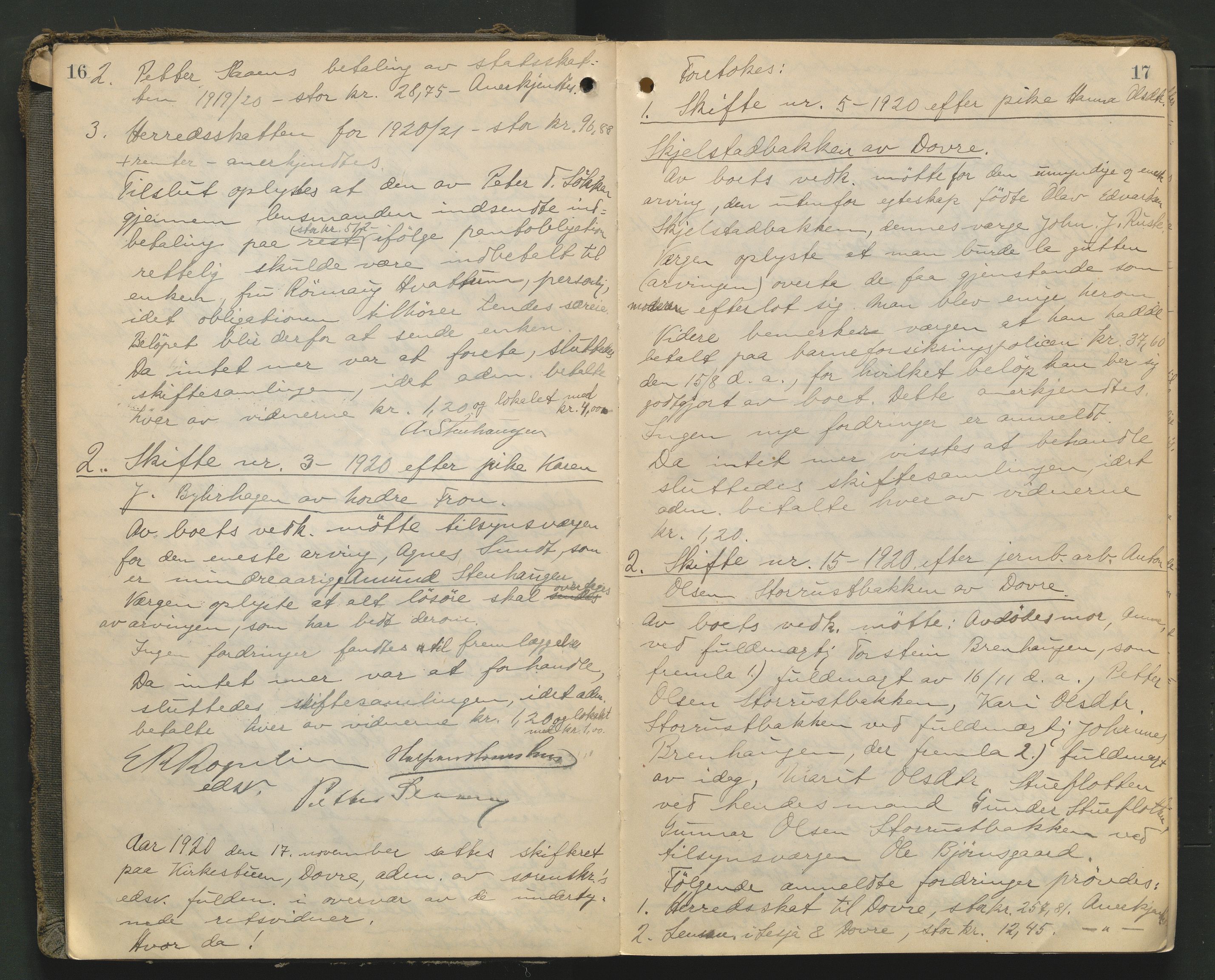 Nord-Gudbrandsdal tingrett, AV/SAH-TING-002/J/Jc/L0007: Skifteforhandlingsprotokoll, 1920-1926, s. 16-17