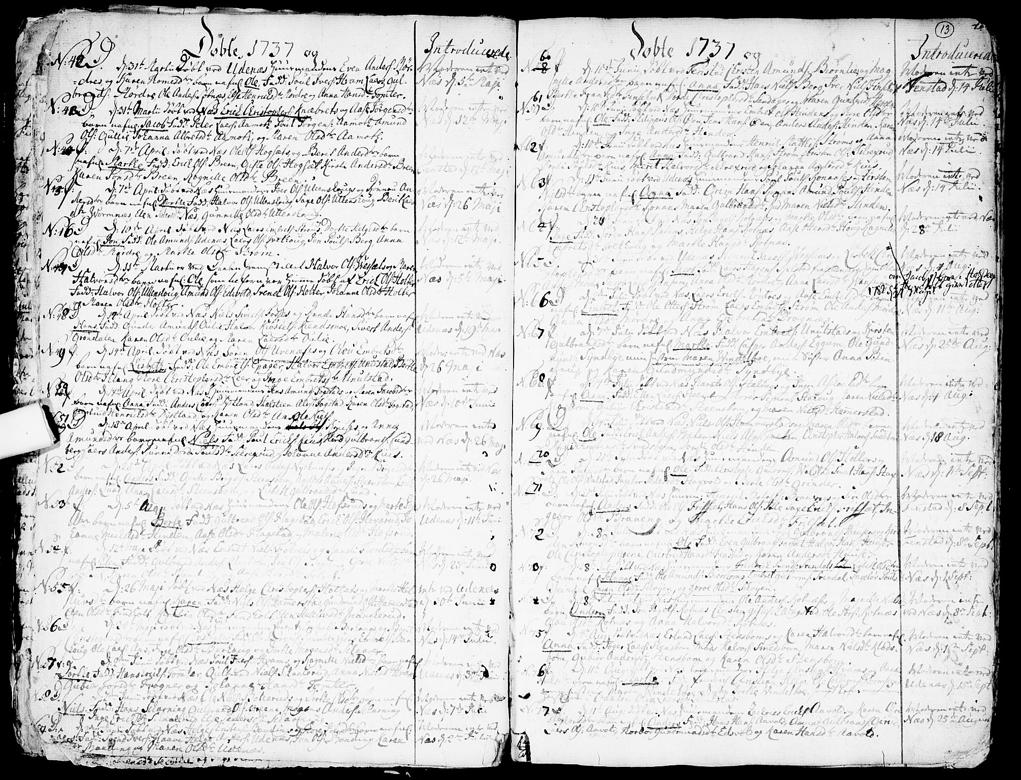 Nes prestekontor Kirkebøker, SAO/A-10410/F/Fa/L0003: Ministerialbok nr. I 3, 1734-1781, s. 13