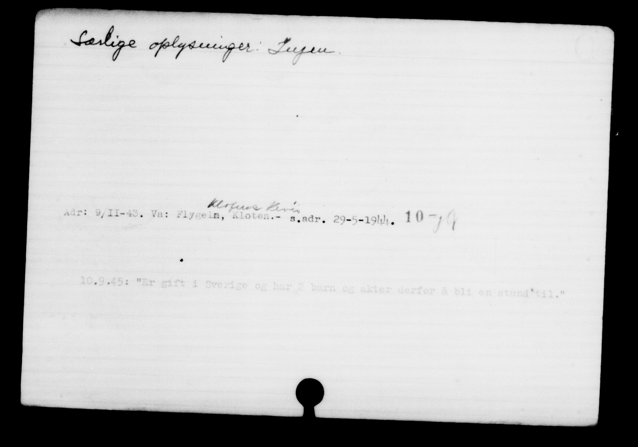 Utenriksstasjonene, Legasjonen i Stockholm, Flyktningkontoret, AV/RA-S-6753/V/Va/L0001: Kjesäterkartoteket, flyktninger med registreringsnr. 1-1000, 1940-1945, s. 1205