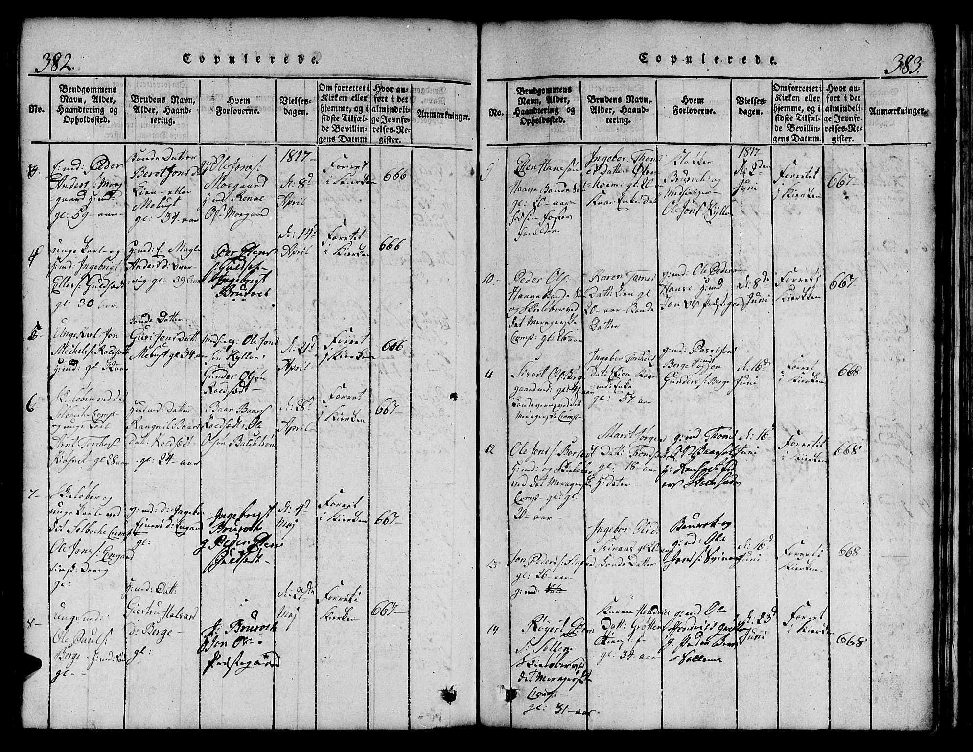 Ministerialprotokoller, klokkerbøker og fødselsregistre - Sør-Trøndelag, AV/SAT-A-1456/695/L1152: Klokkerbok nr. 695C03, 1816-1831, s. 382-383