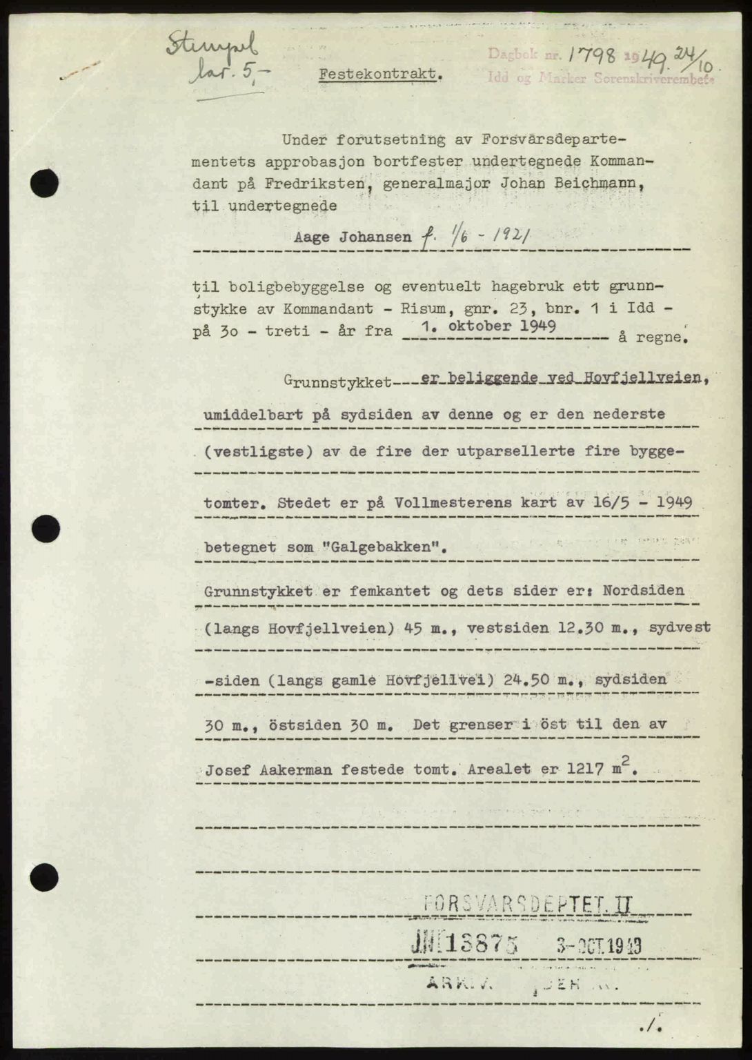 Idd og Marker sorenskriveri, SAO/A-10283/G/Gb/Gbb/L0013: Pantebok nr. A13, 1949-1950, Dagboknr: 1798/1949