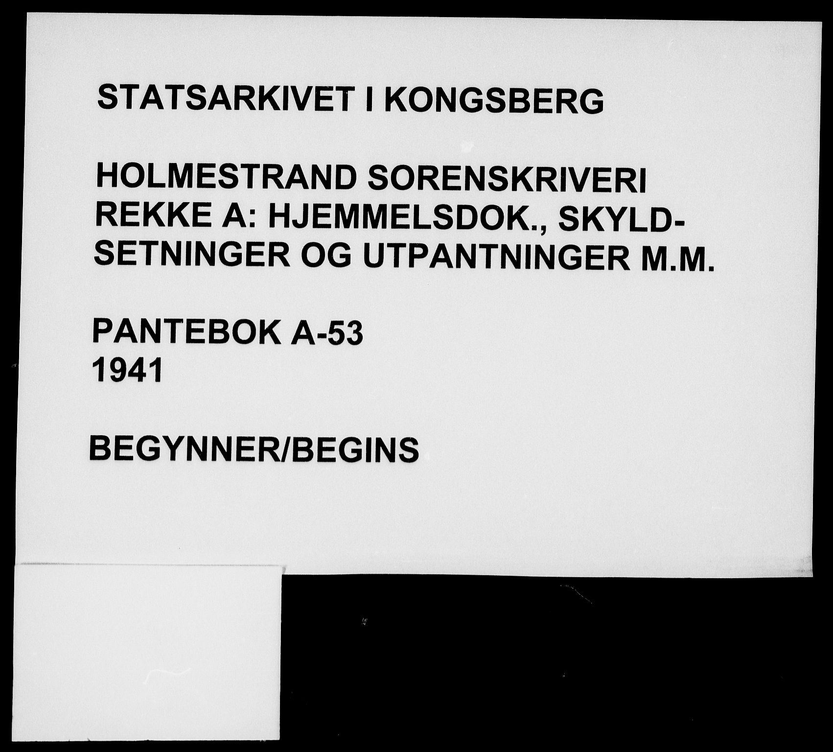Holmestrand sorenskriveri, SAKO/A-67/G/Ga/Gaa/L0053: Pantebok nr. A-53, 1941-1941