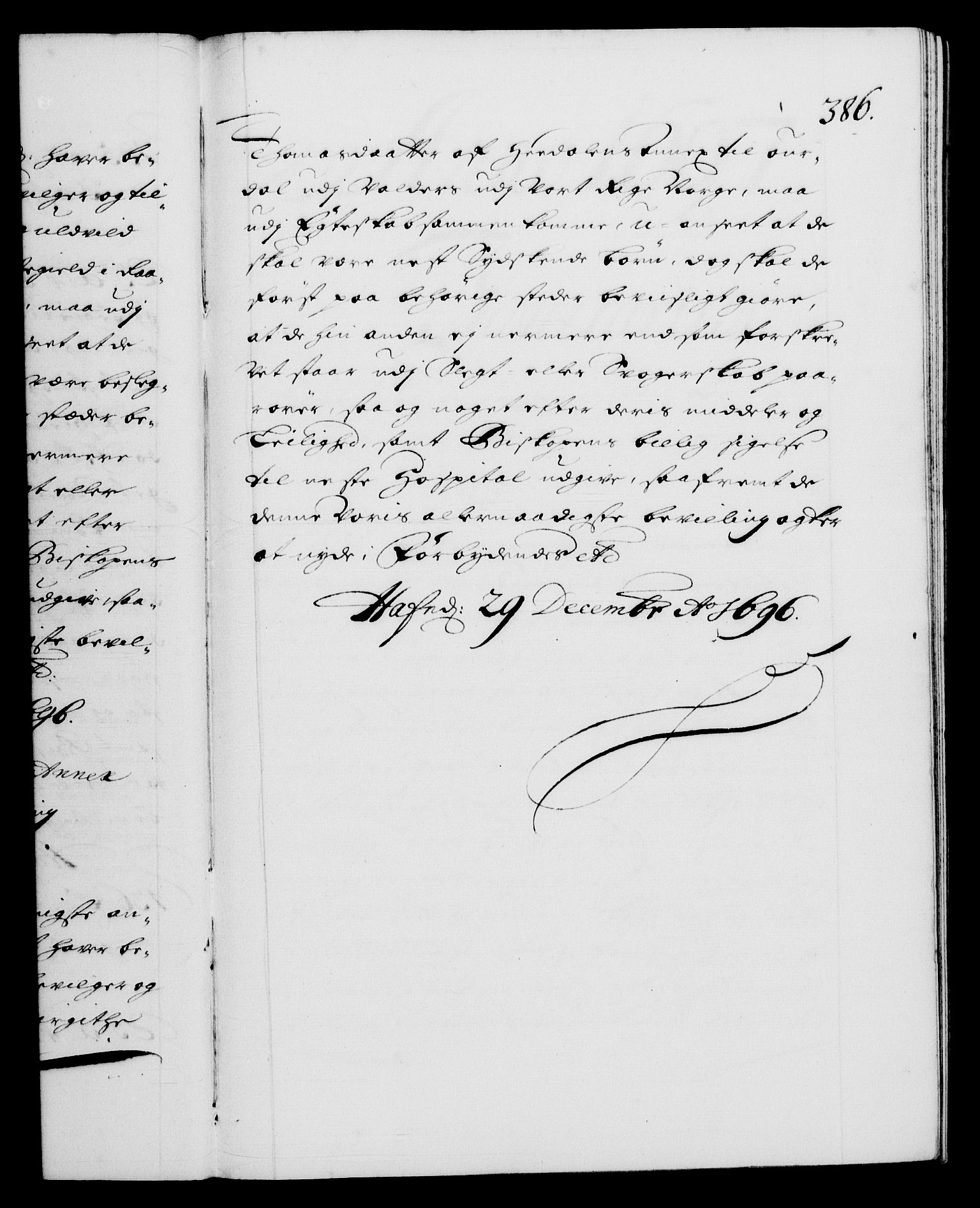 Danske Kanselli 1572-1799, RA/EA-3023/F/Fc/Fca/Fcaa/L0016: Norske registre (mikrofilm), 1692-1697, s. 386a