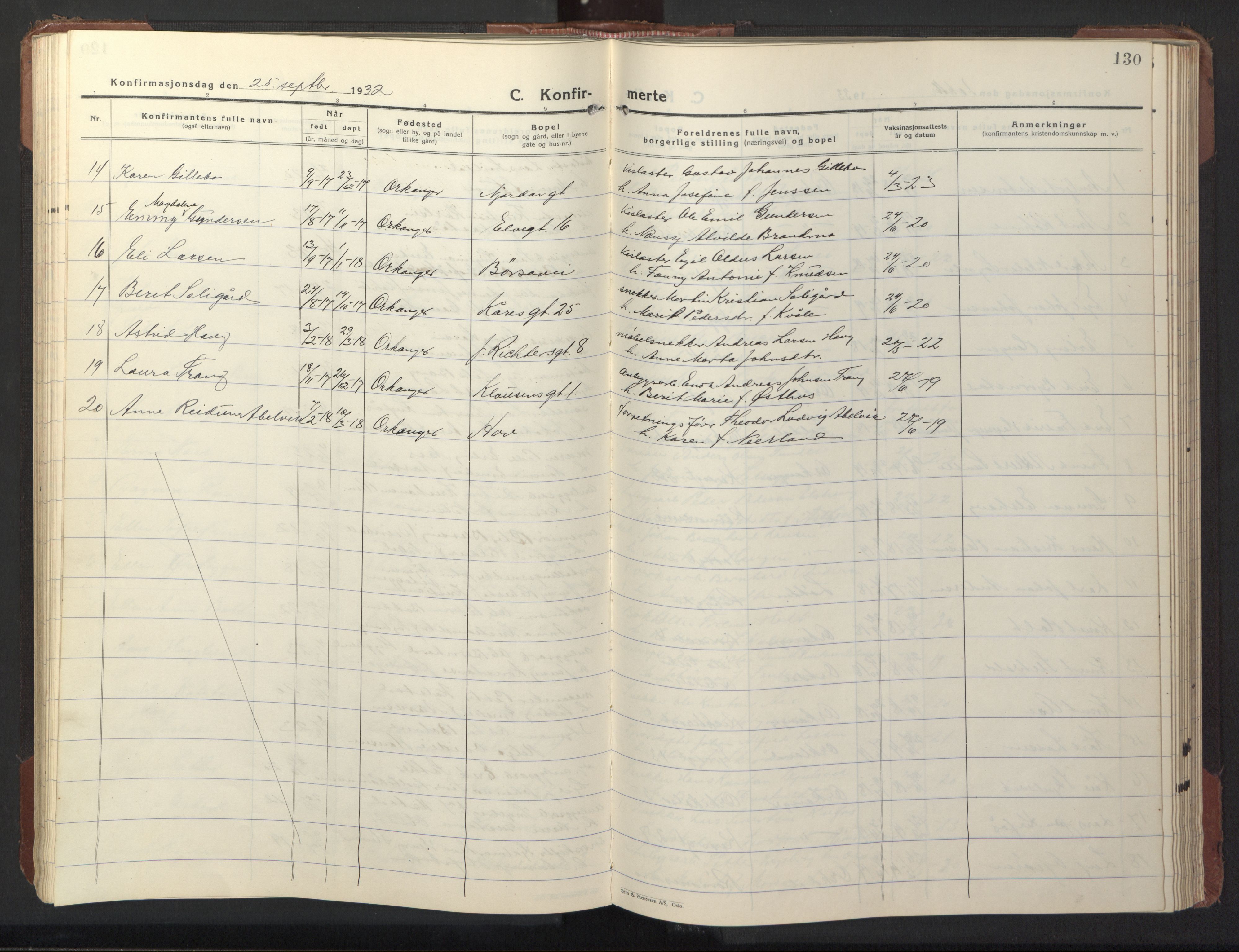 Ministerialprotokoller, klokkerbøker og fødselsregistre - Sør-Trøndelag, SAT/A-1456/669/L0832: Klokkerbok nr. 669C02, 1925-1953, s. 130