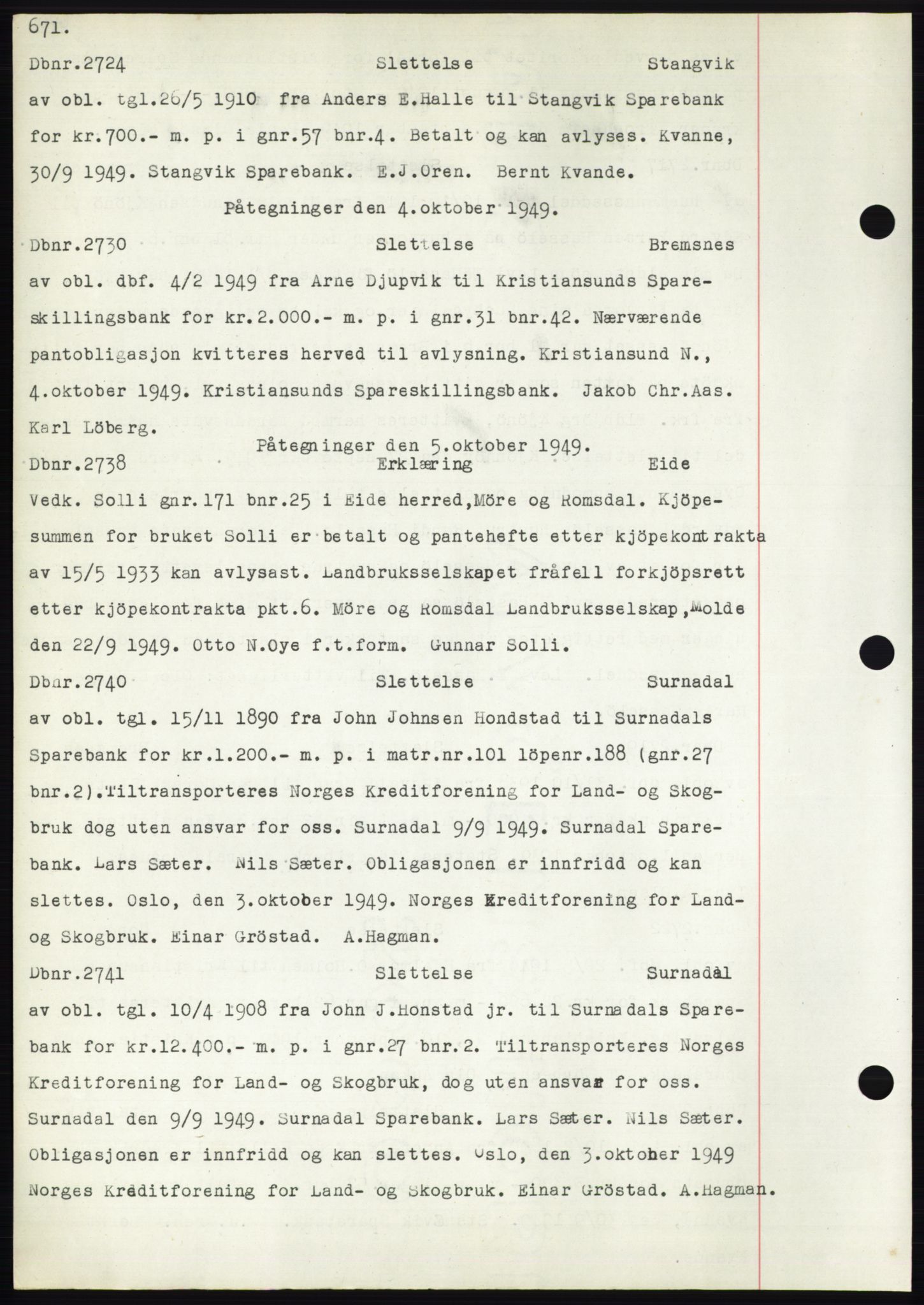 Nordmøre sorenskriveri, SAT/A-4132/1/2/2Ca: Pantebok nr. C82b, 1946-1951, Dagboknr: 2724/1949