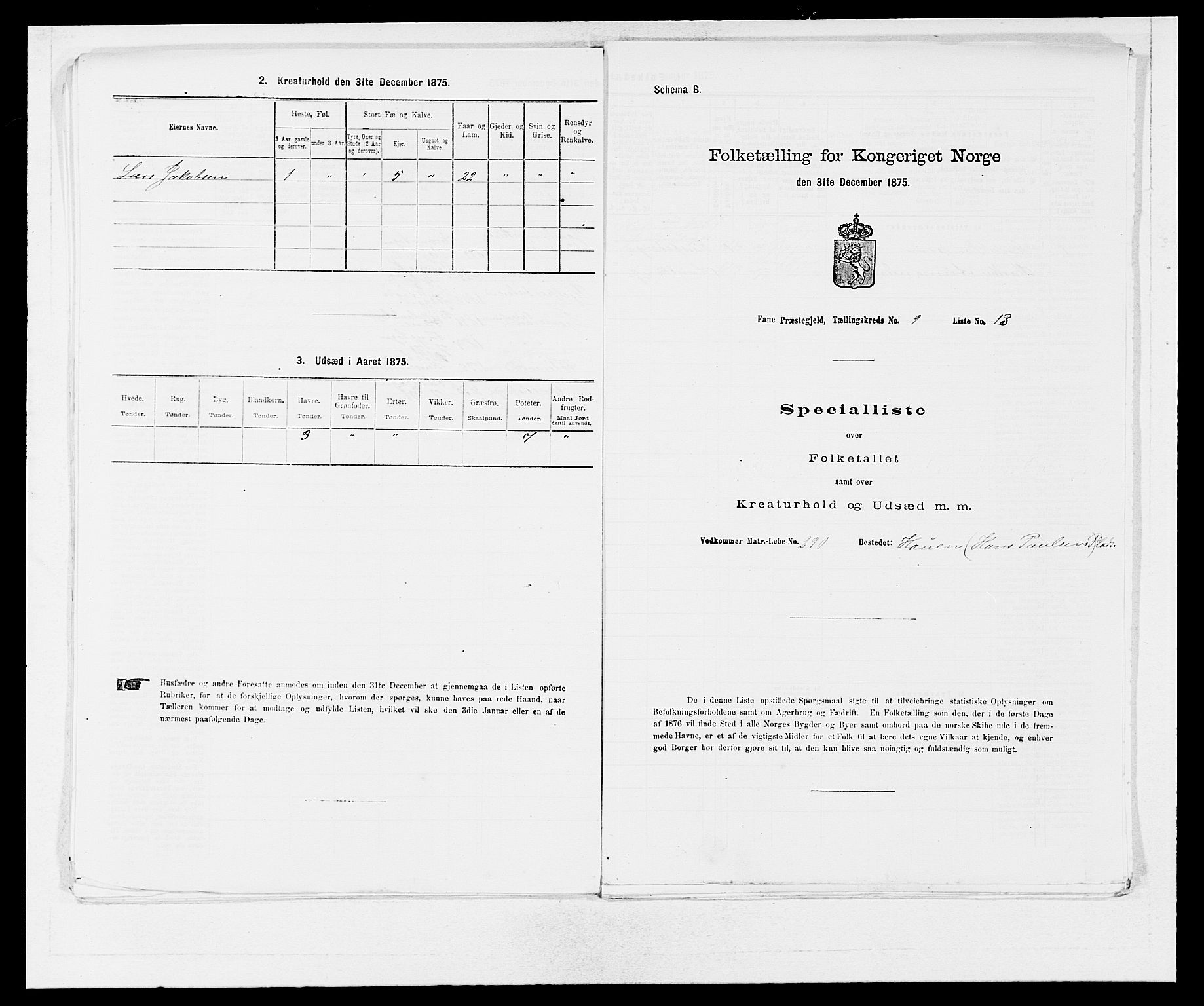 SAB, Folketelling 1875 for 1249P Fana prestegjeld, 1875, s. 922