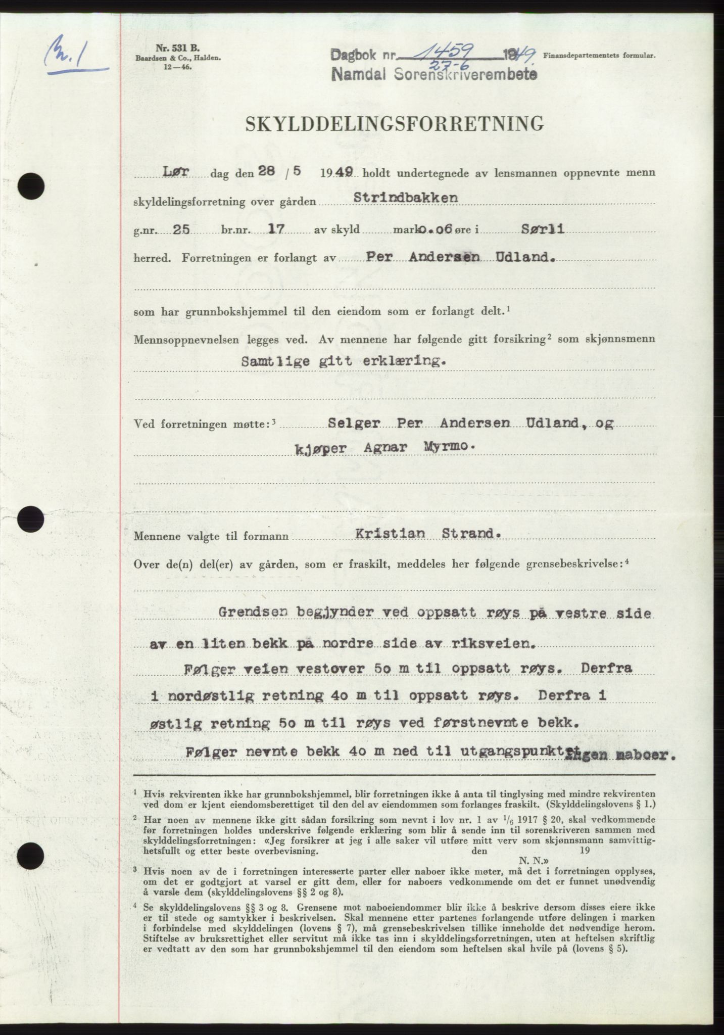 Namdal sorenskriveri, SAT/A-4133/1/2/2C: Pantebok nr. -, 1949-1949, Dagboknr: 1459/1949