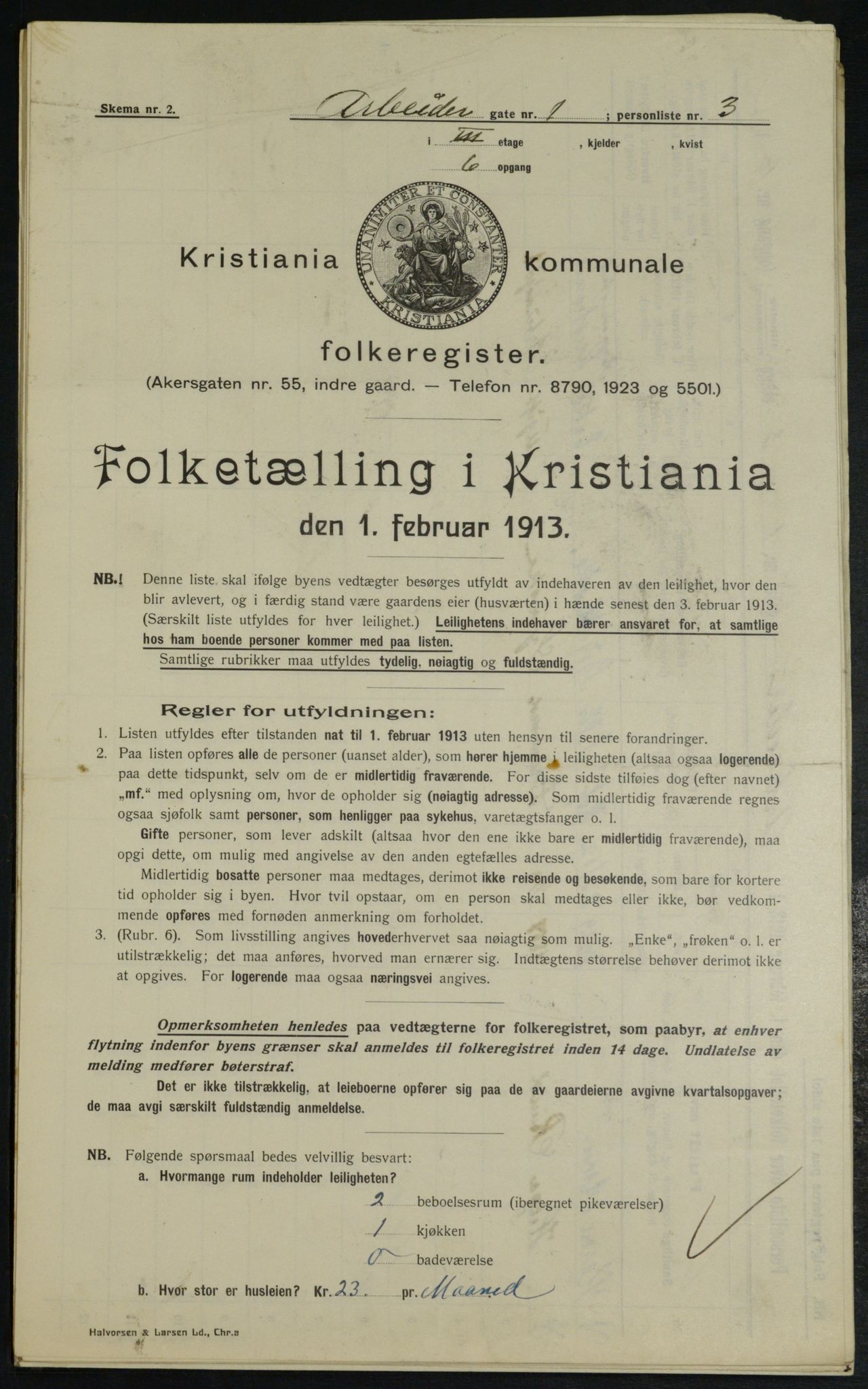 OBA, Kommunal folketelling 1.2.1913 for Kristiania, 1913, s. 1383