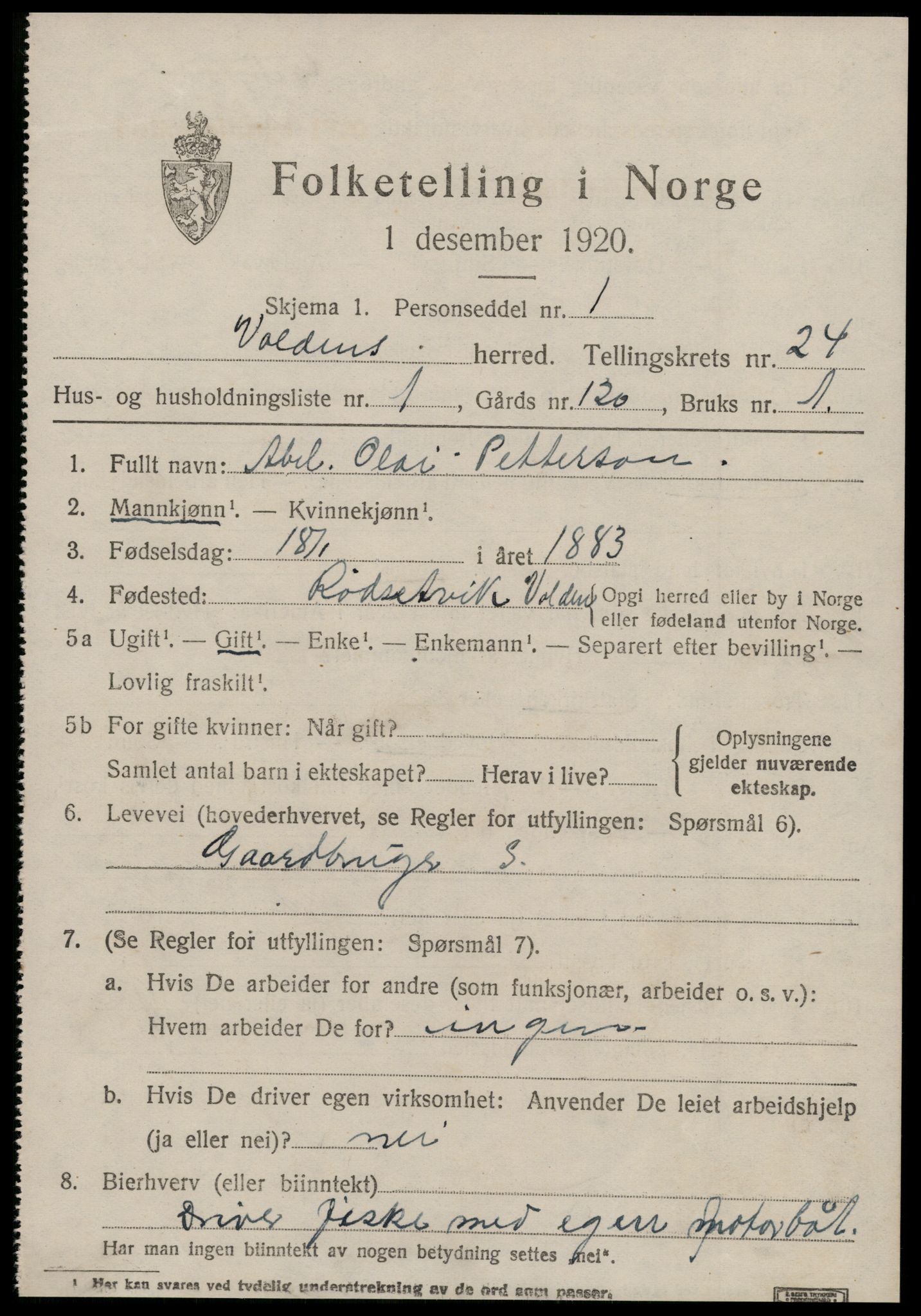 SAT, Folketelling 1920 for 1519 Volda herred, 1920, s. 11772