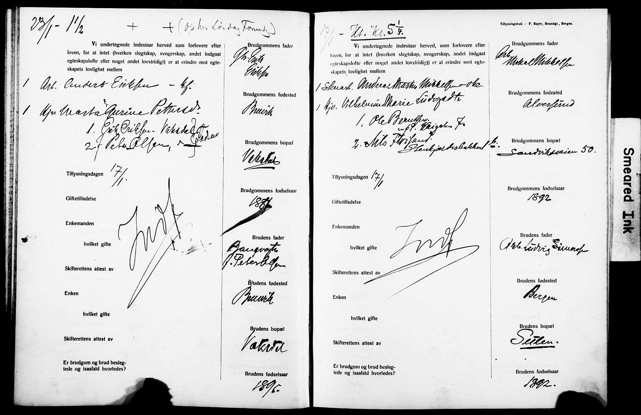 Nykirken Sokneprestembete, SAB/A-77101: Forlovererklæringer nr. II.5.7, 1914-1917, s. 32
