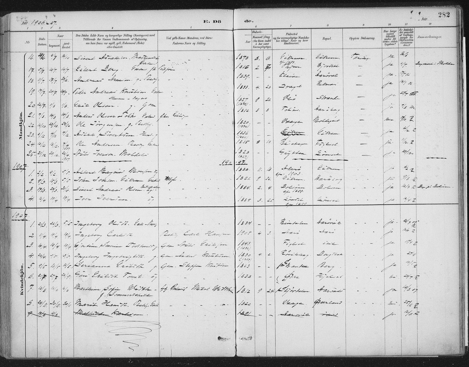 Ministerialprotokoller, klokkerbøker og fødselsregistre - Møre og Romsdal, AV/SAT-A-1454/555/L0658: Ministerialbok nr. 555A09, 1887-1917, s. 282