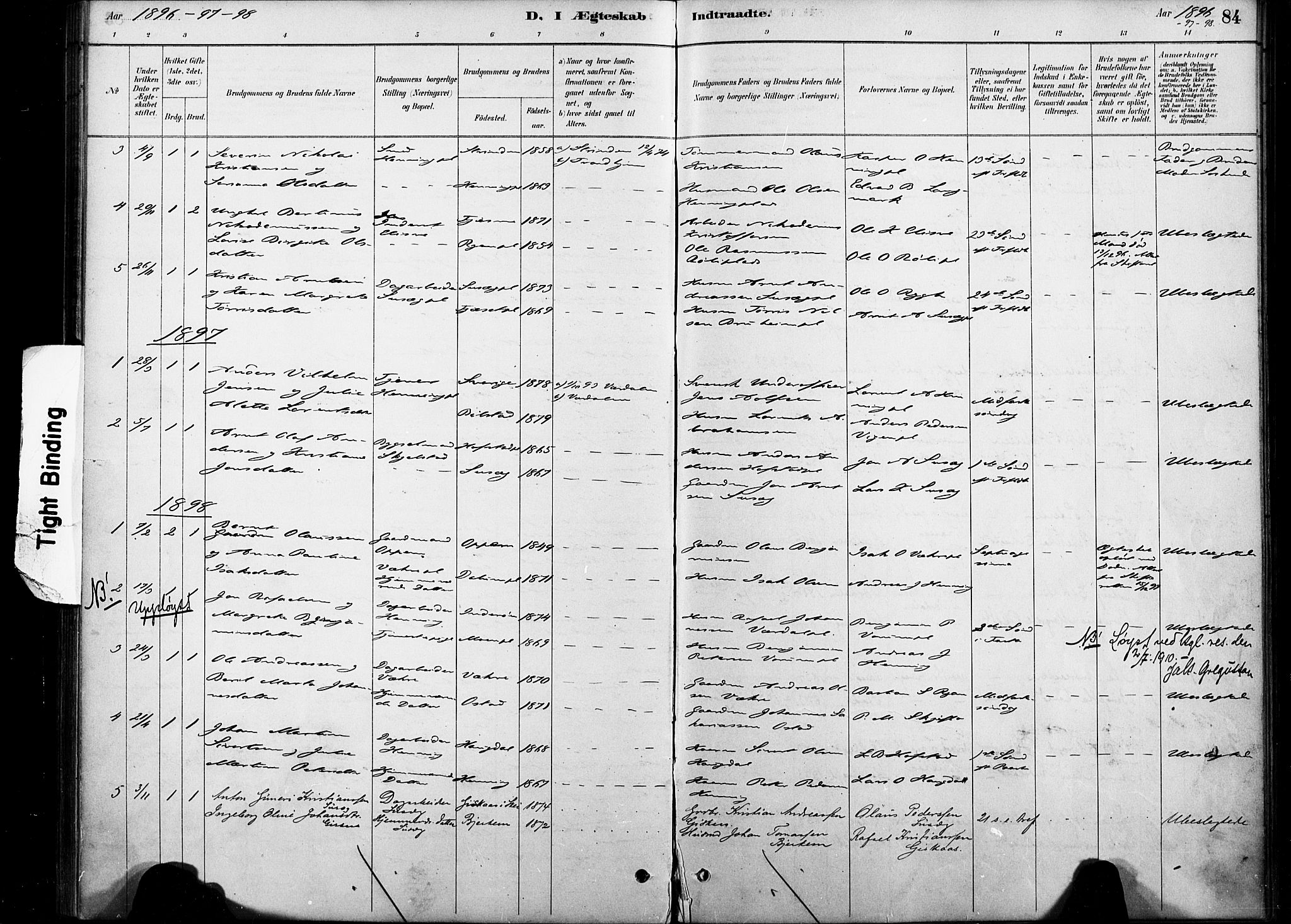 Ministerialprotokoller, klokkerbøker og fødselsregistre - Nord-Trøndelag, AV/SAT-A-1458/738/L0364: Ministerialbok nr. 738A01, 1884-1902, s. 84