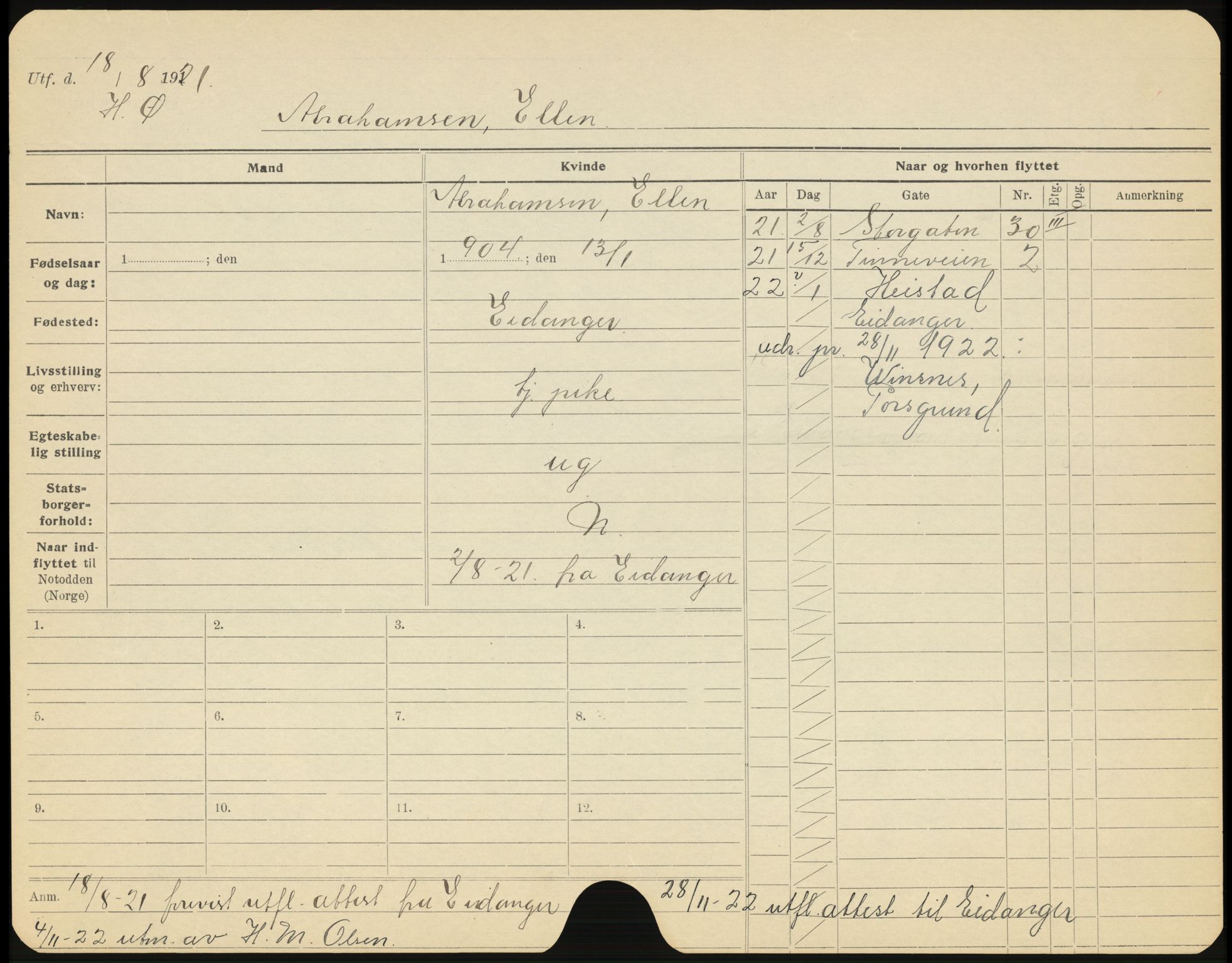 Notodden folkeregister, AV/SAKO-A-127/G/Ga/L0004: Utflyttede, 1922-1923