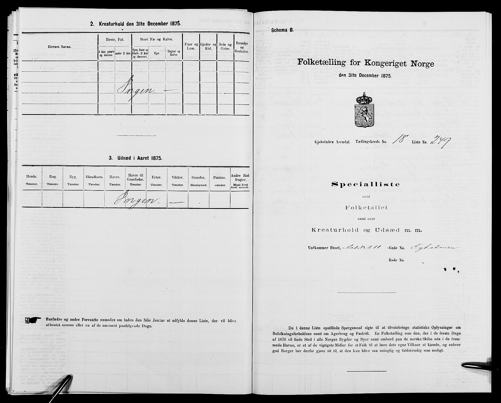 SAK, Folketelling 1875 for 0903P Arendal prestegjeld, 1875, s. 585