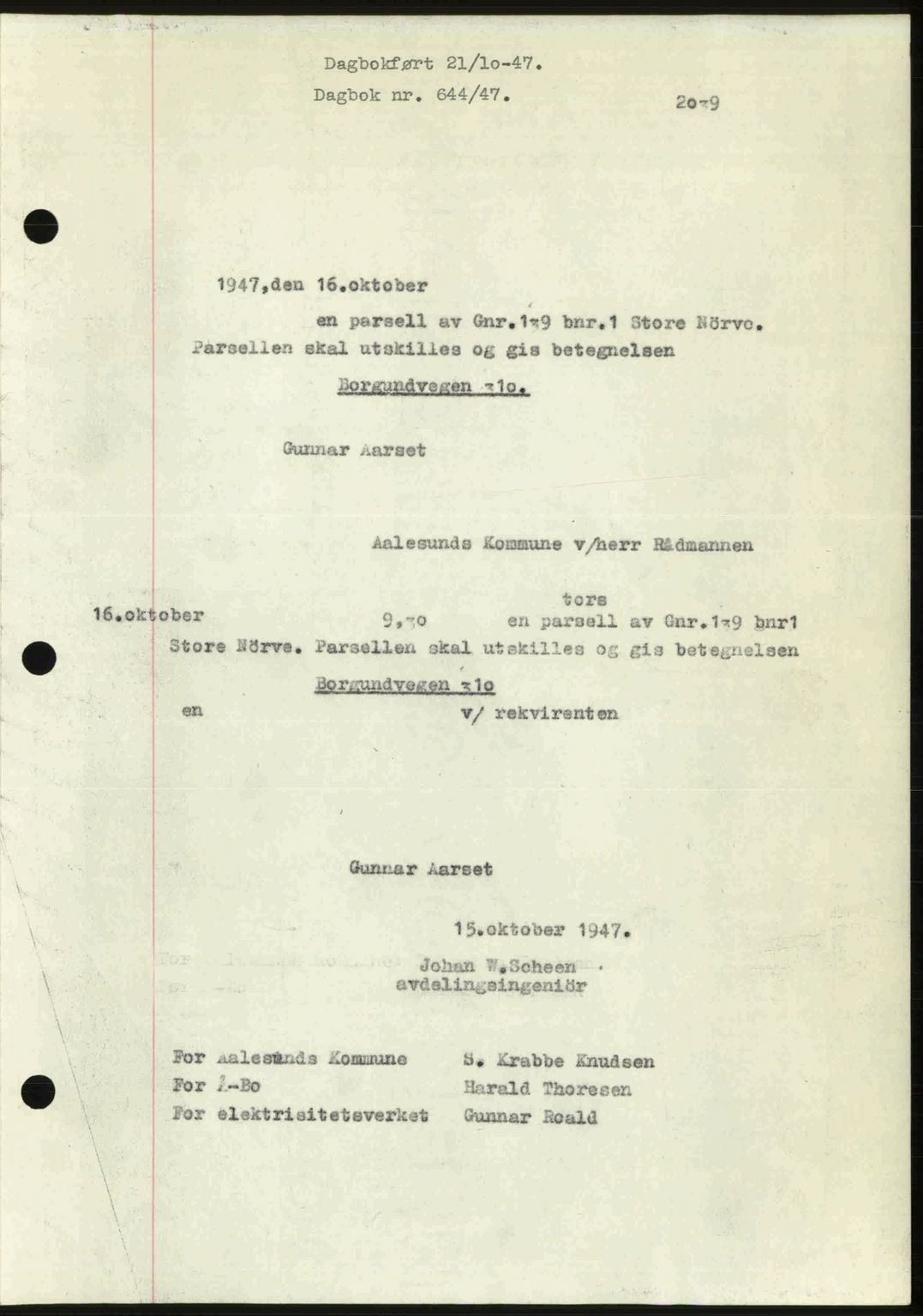 Ålesund byfogd, AV/SAT-A-4384: Pantebok nr. 37A (1), 1947-1949, Dagboknr: 644/1947
