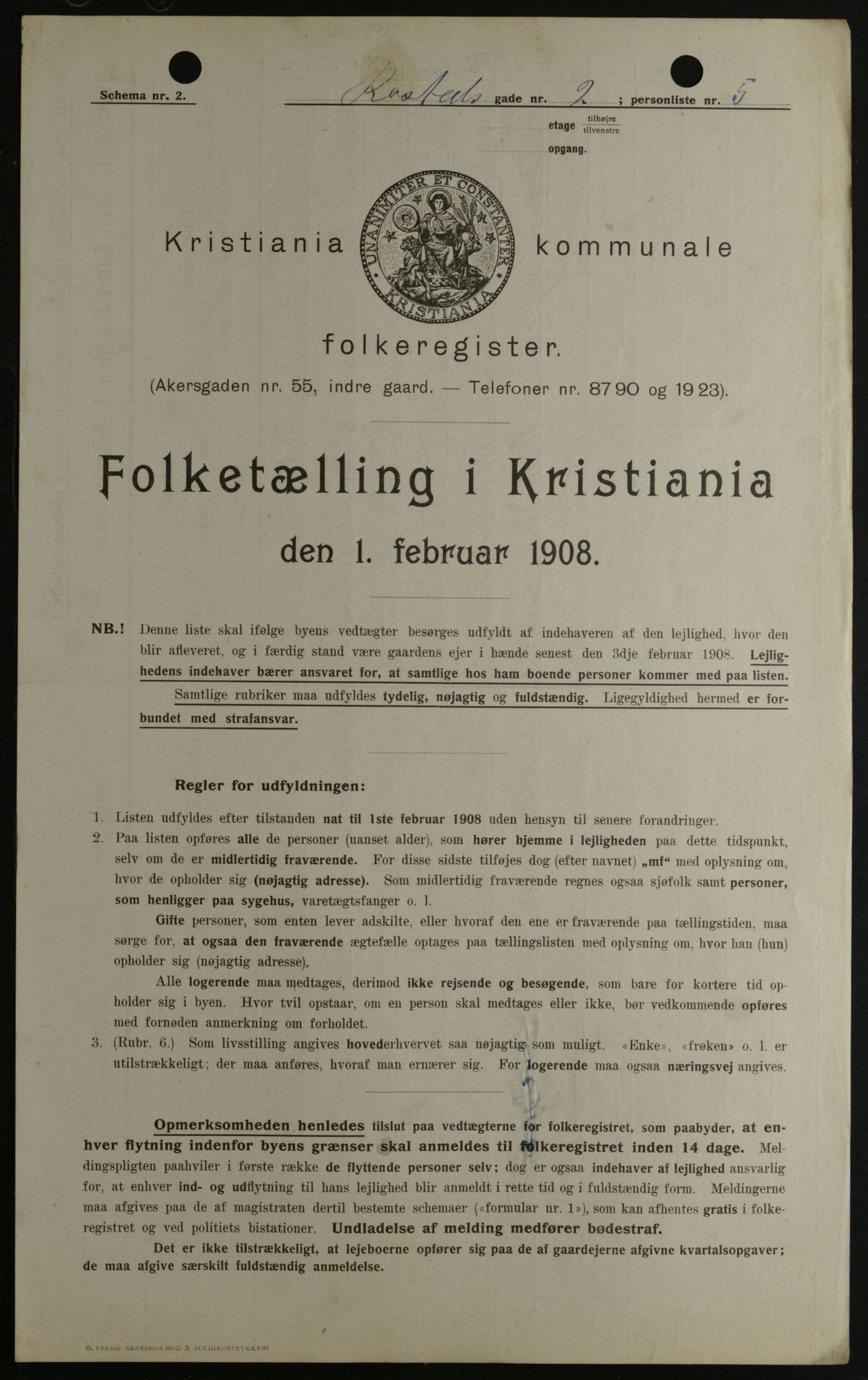 OBA, Kommunal folketelling 1.2.1908 for Kristiania kjøpstad, 1908, s. 75686