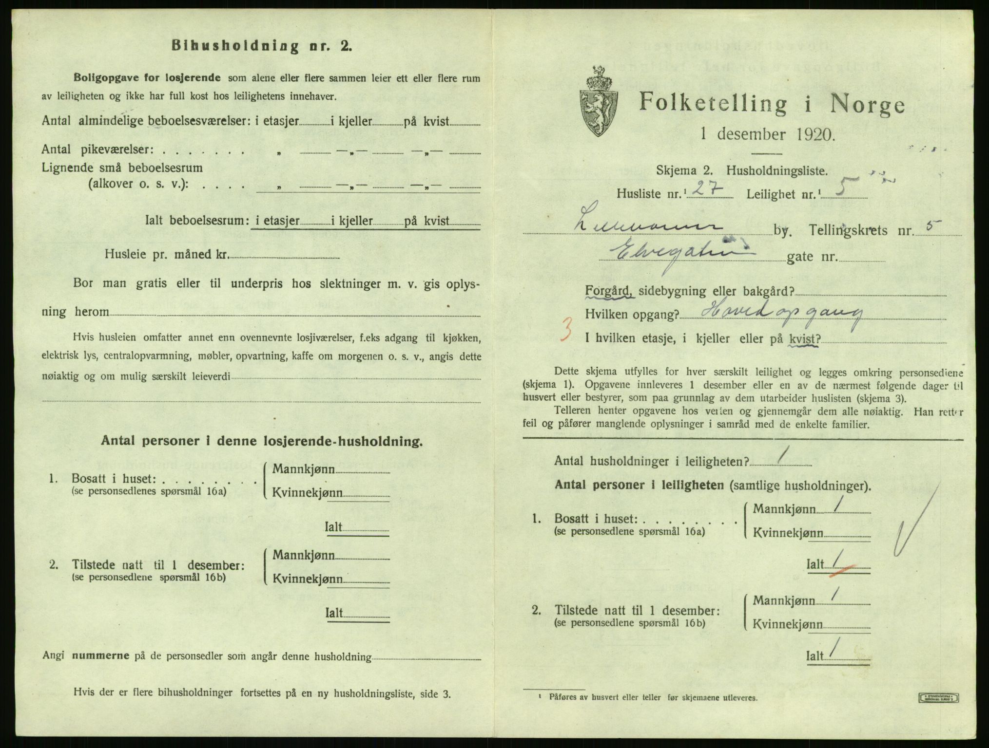 SAH, Folketelling 1920 for 0501 Lillehammer kjøpstad, 1920, s. 2300