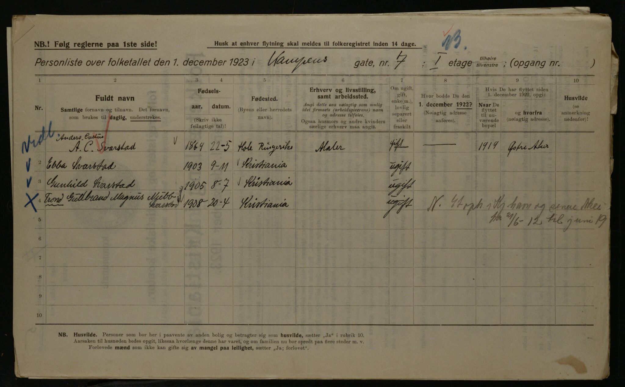 OBA, Kommunal folketelling 1.12.1923 for Kristiania, 1923, s. 53620