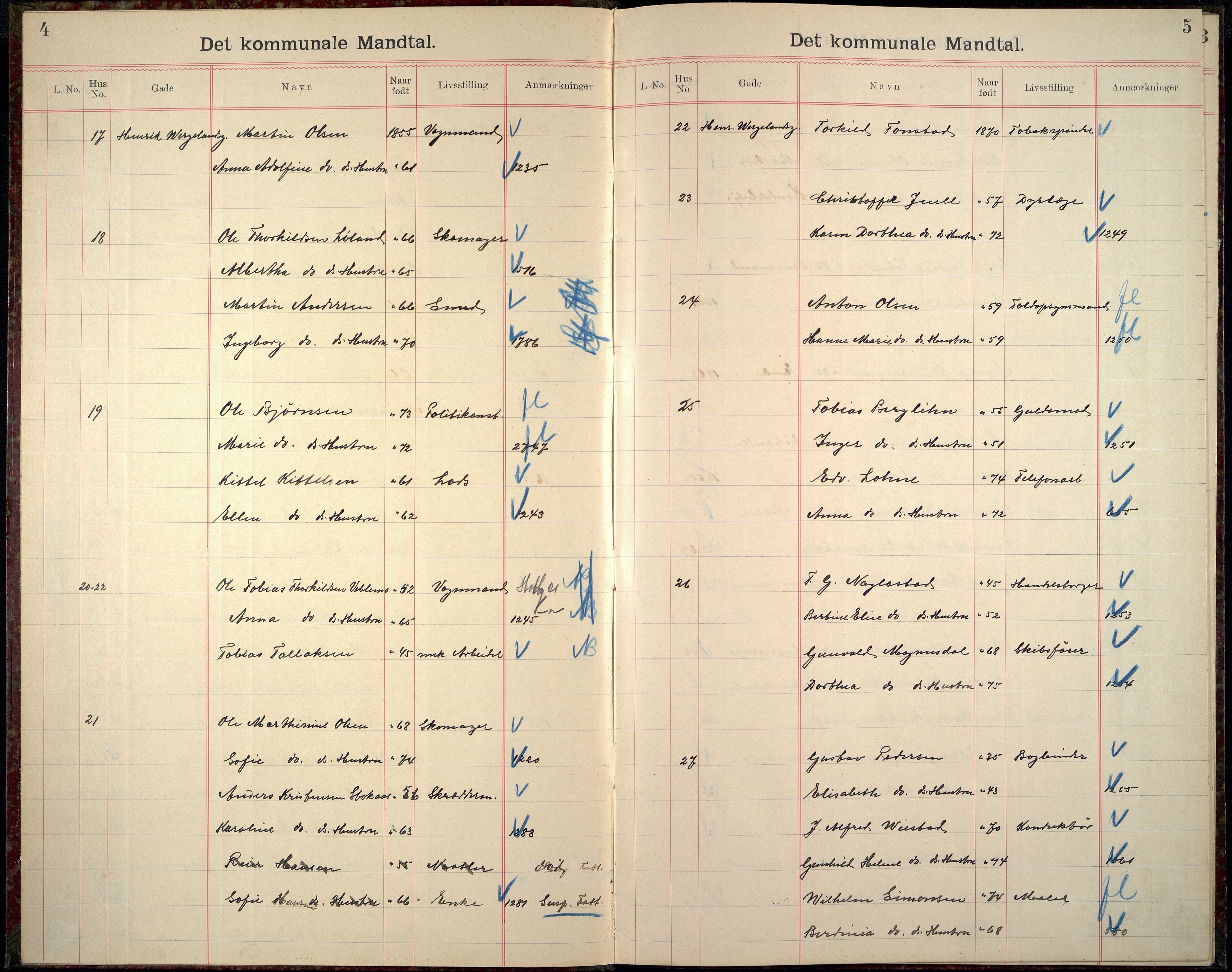 Kristiansand By - Valgstyret, ARKSOR/1001KG110/Fb/L0022: Det kommunale manntall III a, 1901