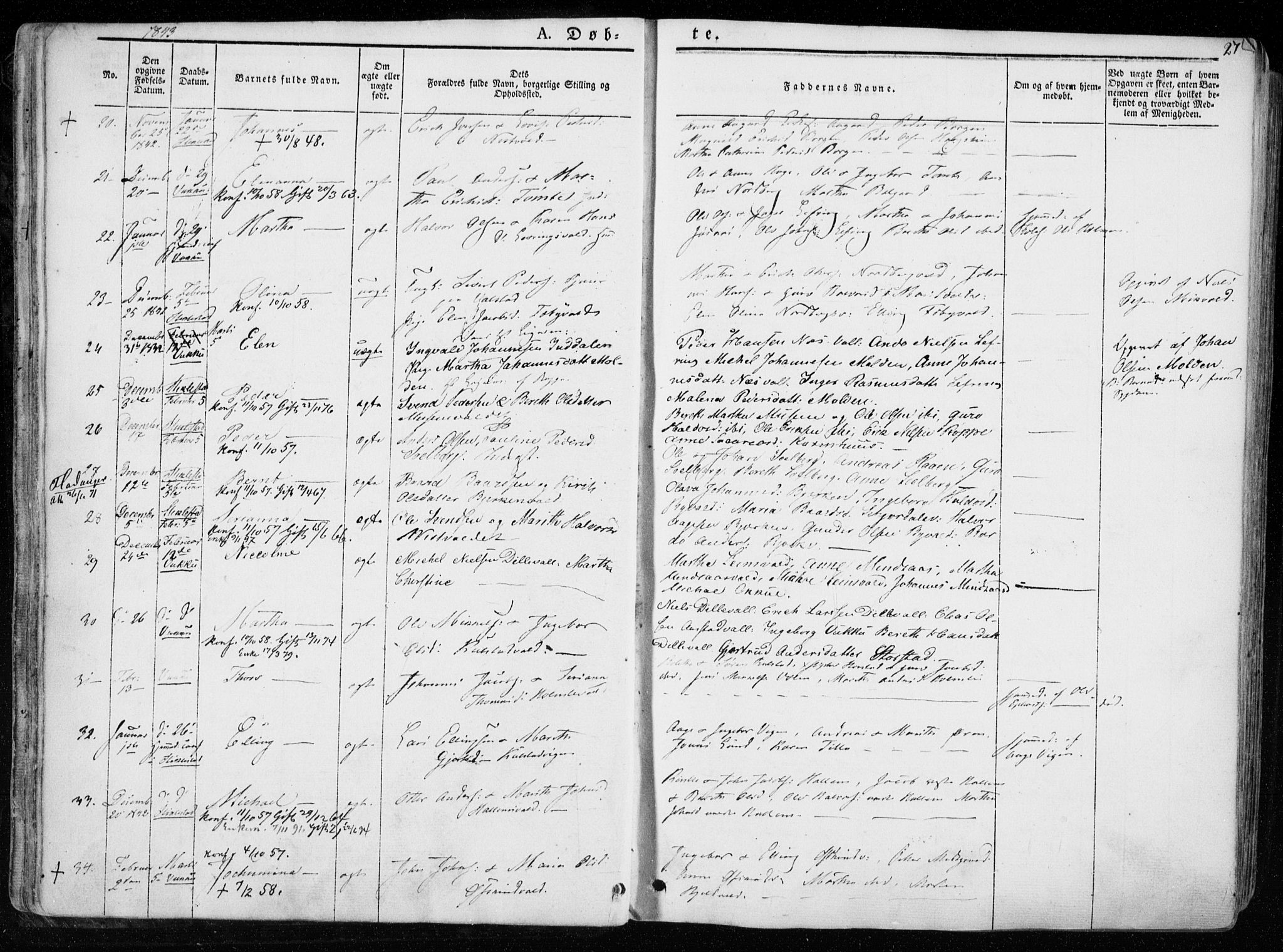 Ministerialprotokoller, klokkerbøker og fødselsregistre - Nord-Trøndelag, AV/SAT-A-1458/723/L0239: Ministerialbok nr. 723A08, 1841-1851, s. 27