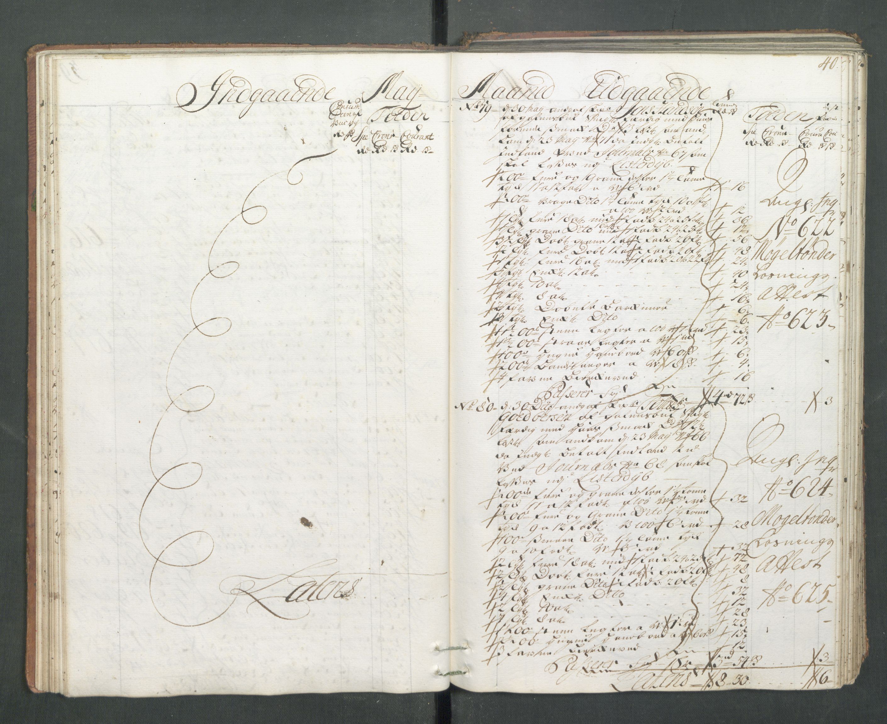 Generaltollkammeret, tollregnskaper, AV/RA-EA-5490/R14/L0013/0001: Tollregnskaper Øster-Risør / Hovedtollbok, 1733, s. 39b-40a