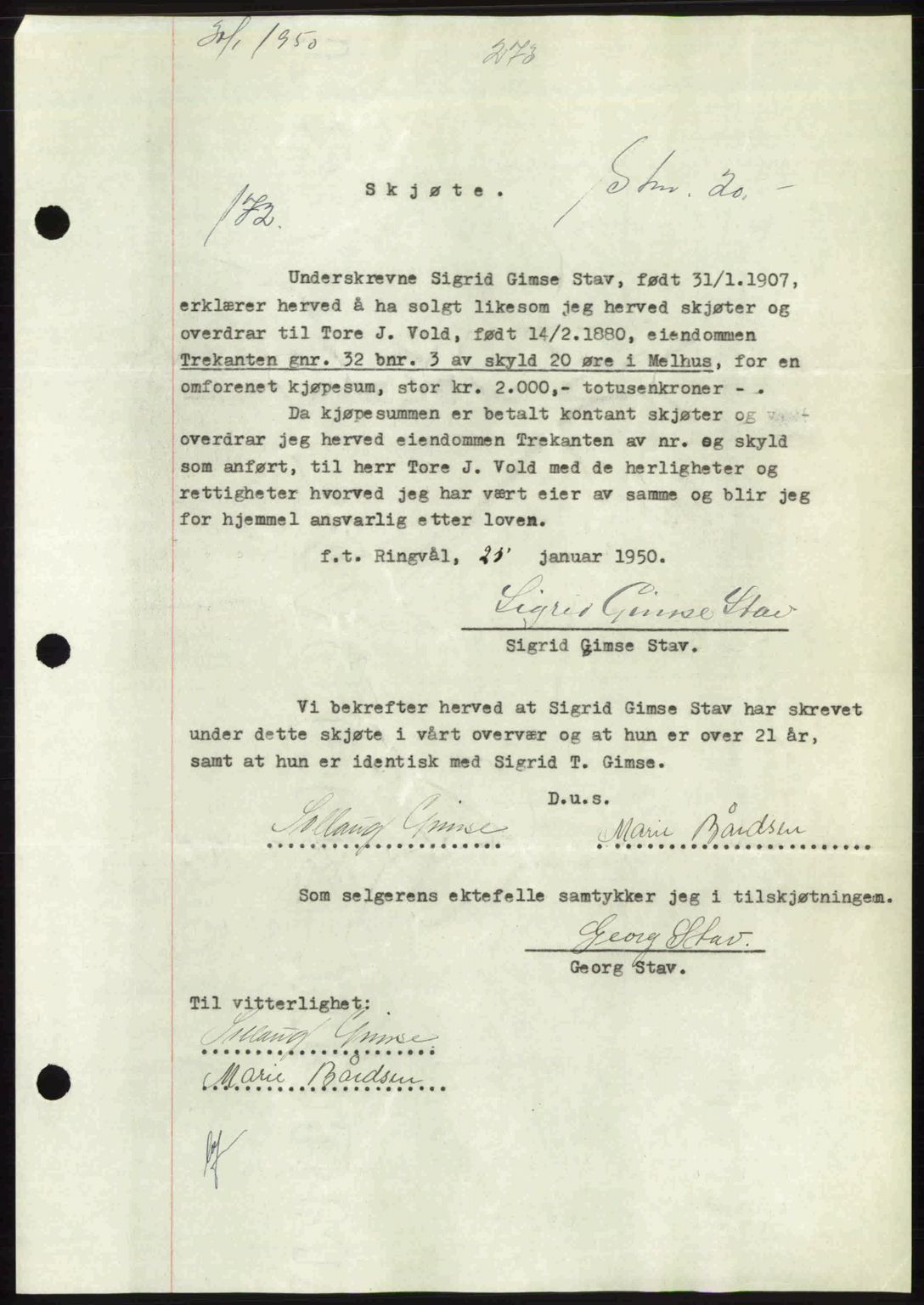 Gauldal sorenskriveri, SAT/A-0014/1/2/2C: Pantebok nr. A9, 1949-1950, Dagboknr: 172/1950