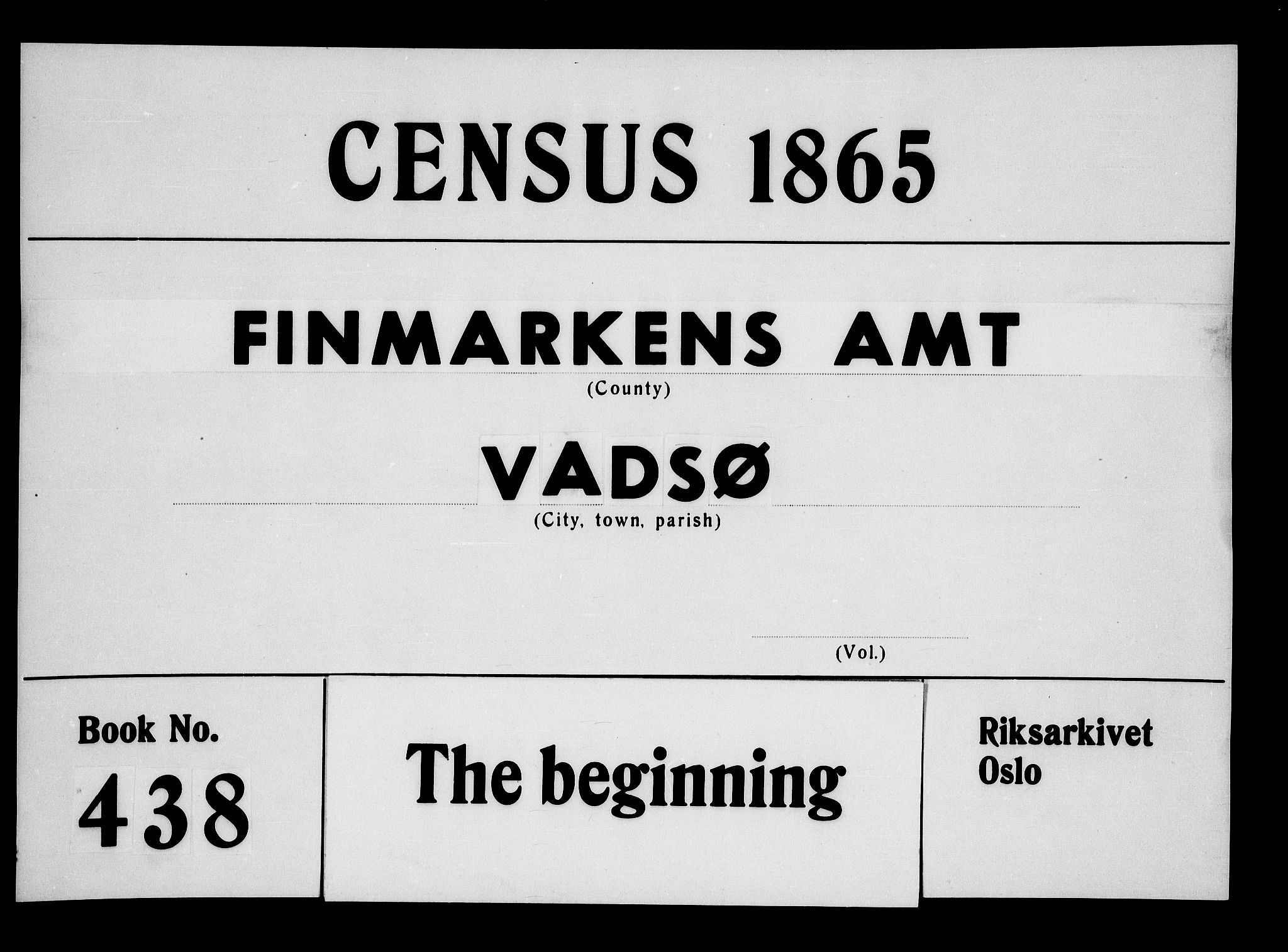 RA, Folketelling 1865 for 2003B Vadsø prestegjeld, Vadsø kjøpstad, 1865, s. 1