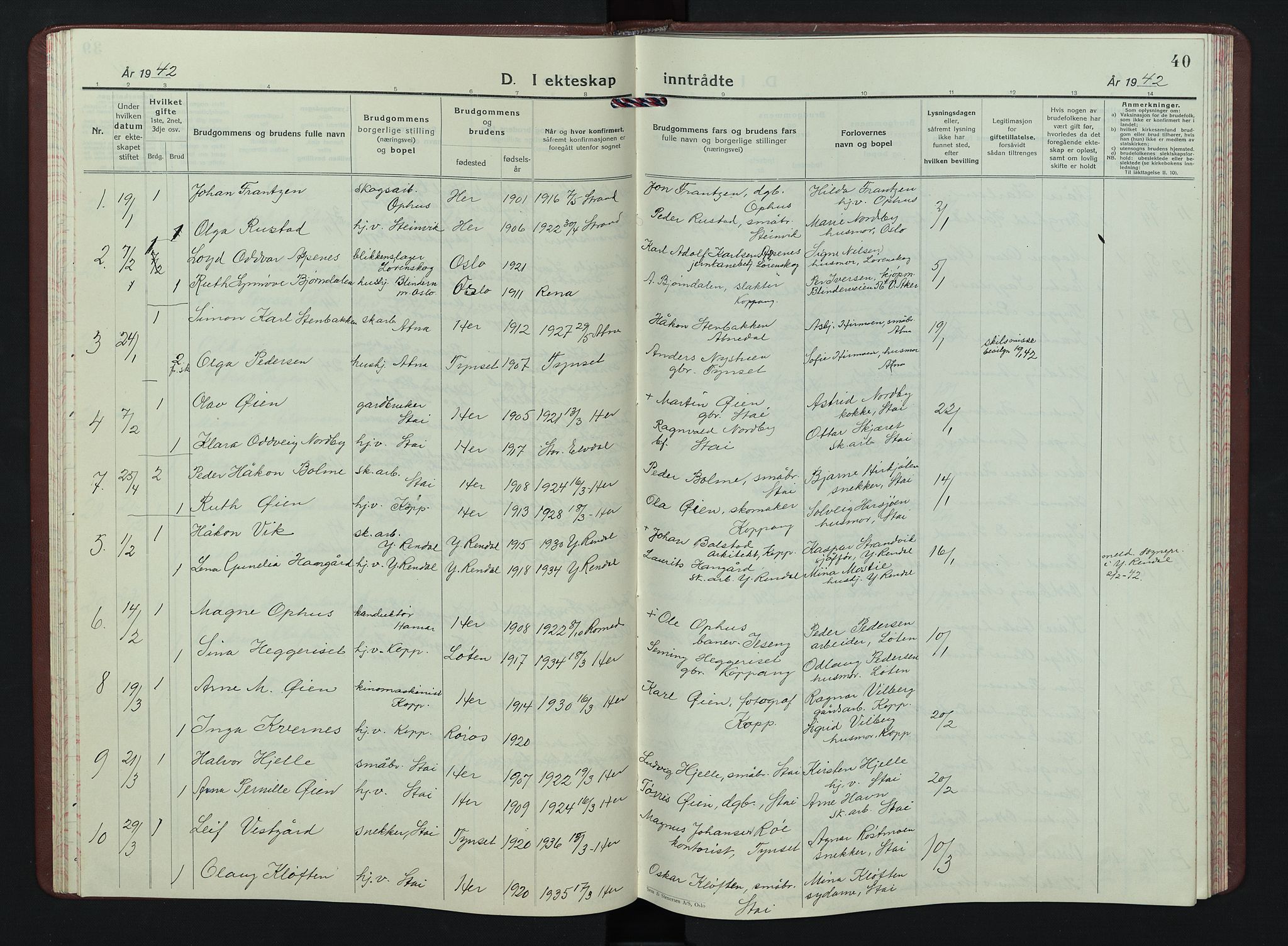 Stor-Elvdal prestekontor, AV/SAH-PREST-052/H/Ha/Hab/L0009: Klokkerbok nr. 9, 1927-1955, s. 40