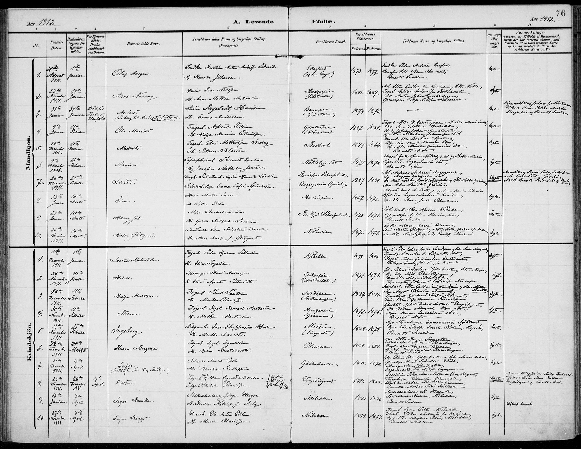 Jevnaker prestekontor, AV/SAH-PREST-116/H/Ha/Haa/L0011: Ministerialbok nr. 11, 1902-1913, s. 76