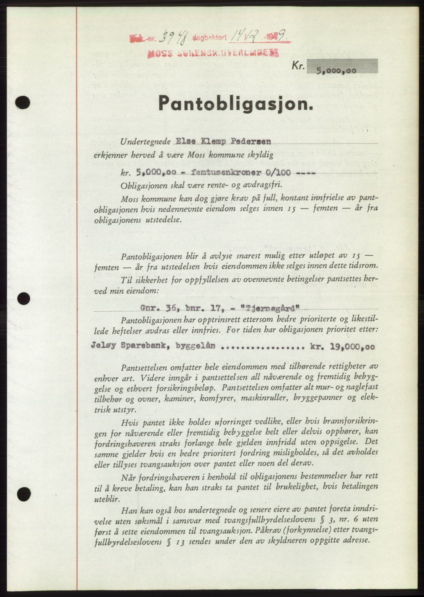 Moss sorenskriveri, SAO/A-10168: Pantebok nr. B23, 1949-1950, Dagboknr: 3948/1949