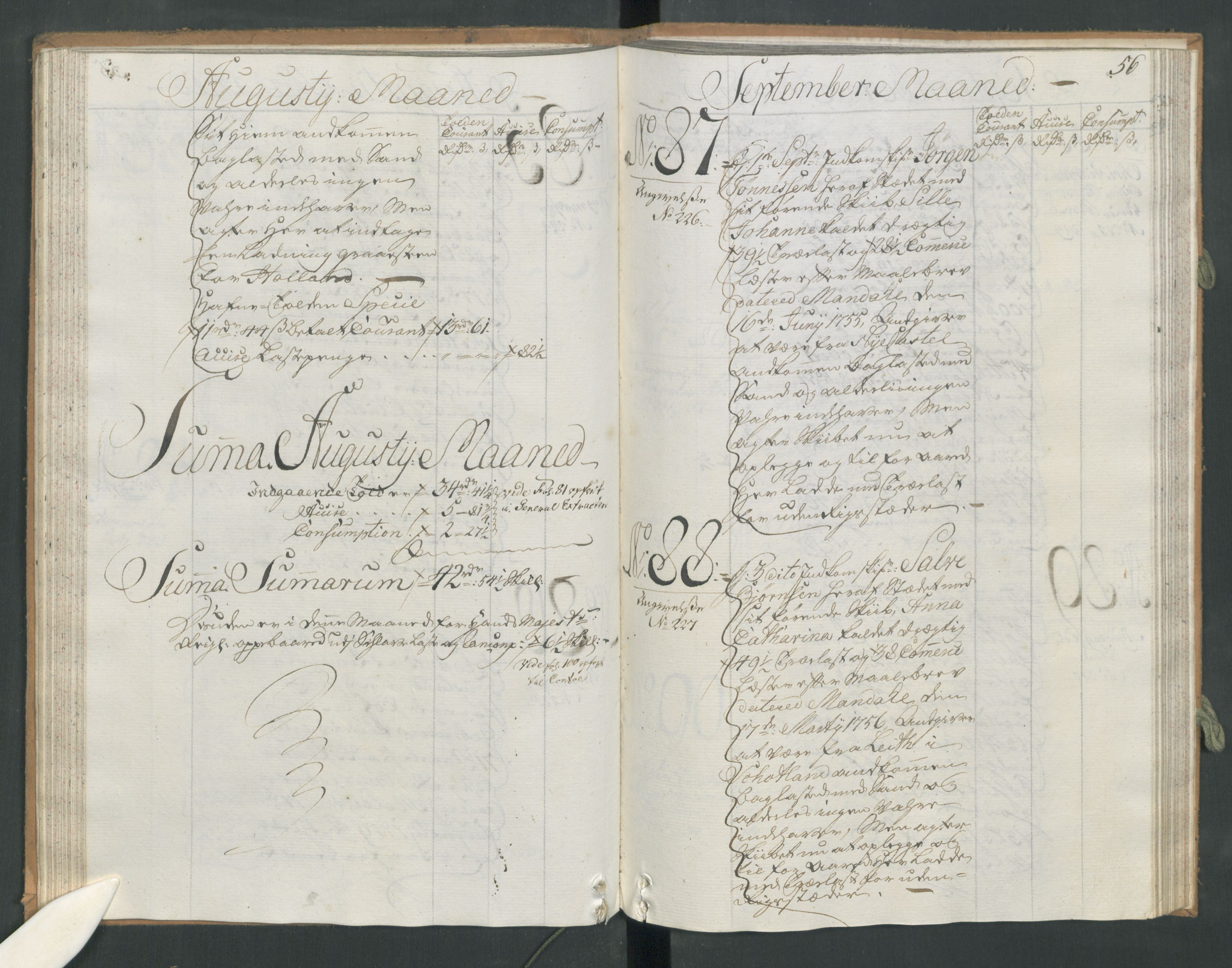 Generaltollkammeret, tollregnskaper, AV/RA-EA-5490/R17/L0025/0001: Tollregnskaper Mandal / Inngående hovedtollbok, 1764, s. 55b-56a