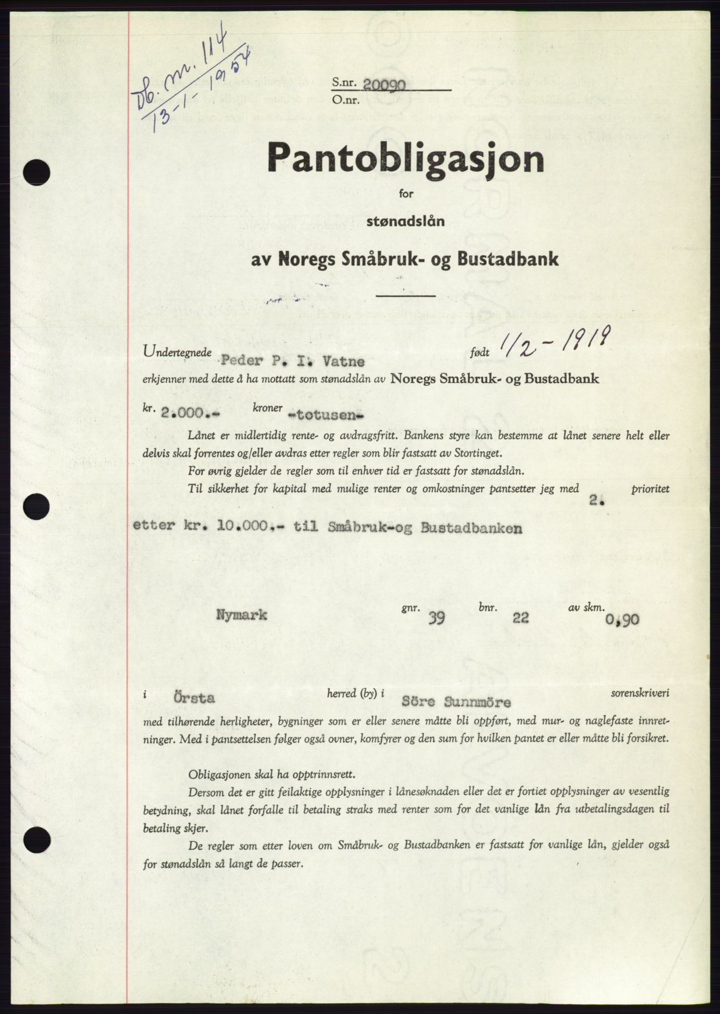 Søre Sunnmøre sorenskriveri, SAT/A-4122/1/2/2C/L0124: Pantebok nr. 12B, 1953-1954, Dagboknr: 114/1954