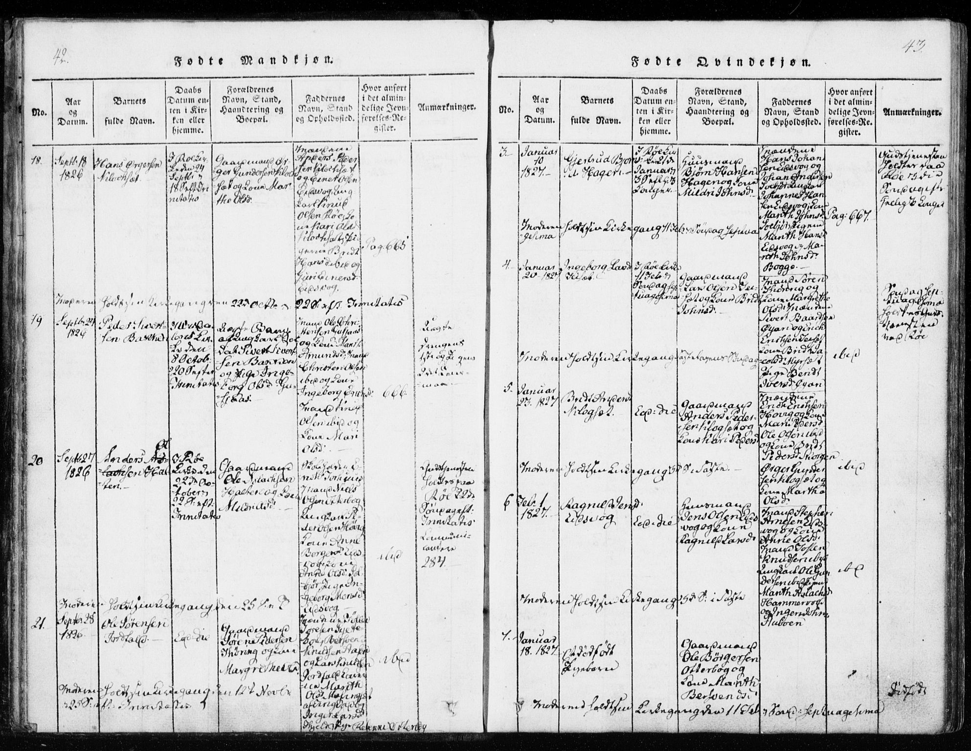 Ministerialprotokoller, klokkerbøker og fødselsregistre - Møre og Romsdal, AV/SAT-A-1454/551/L0623: Ministerialbok nr. 551A03, 1818-1831, s. 42-43