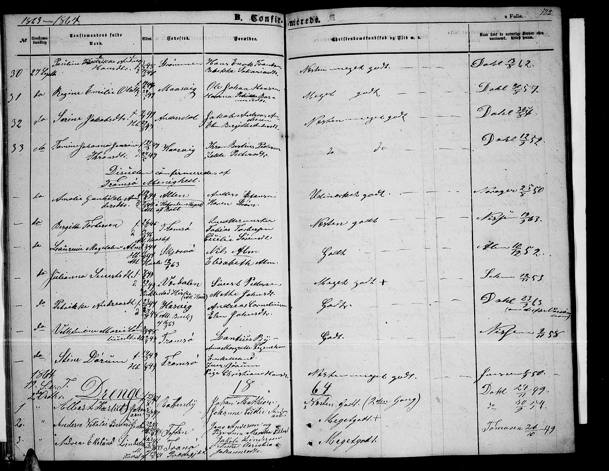 Tromsøysund sokneprestkontor, AV/SATØ-S-1304/G/Gb/L0001klokker: Klokkerbok nr. 1, 1857-1869, s. 122
