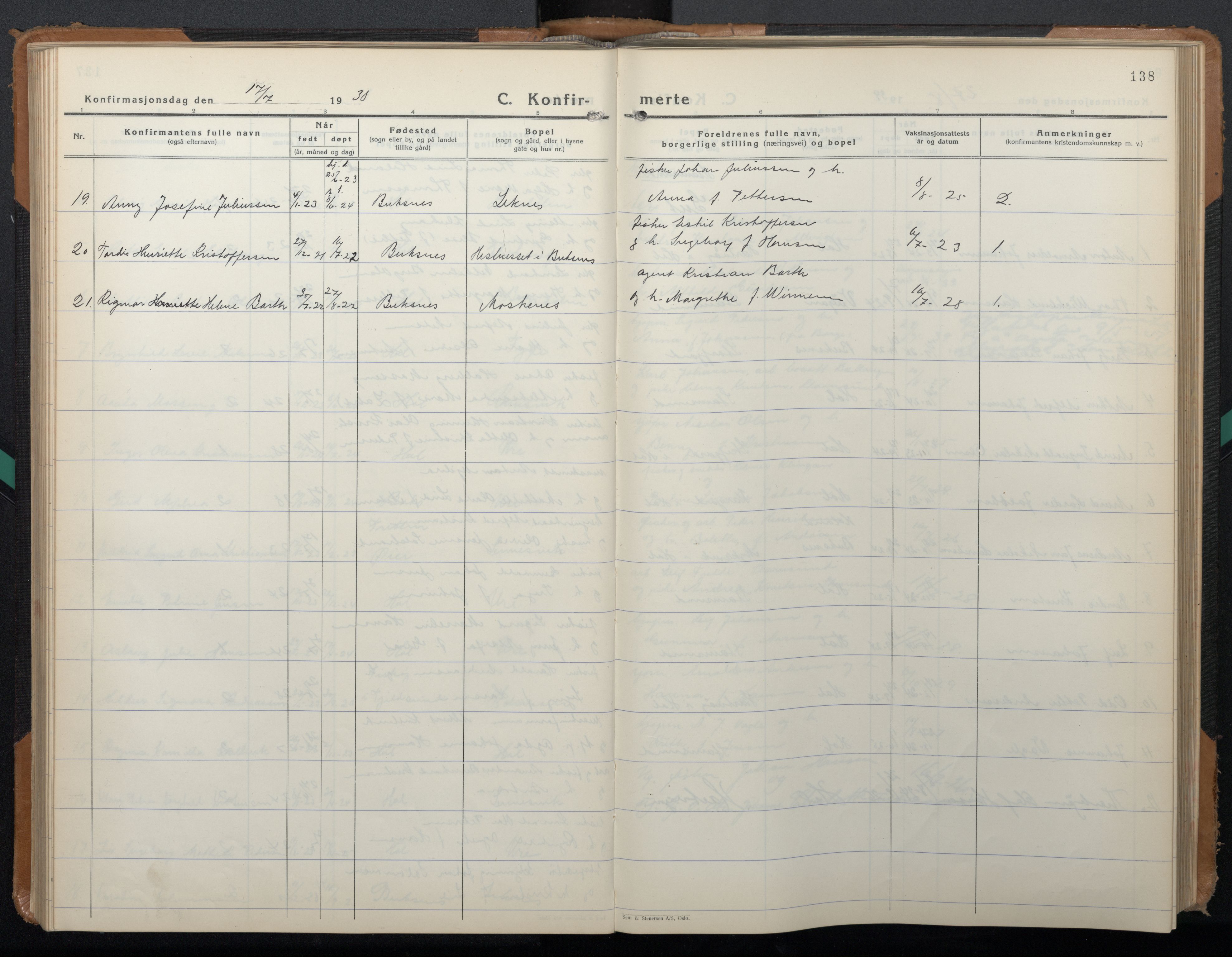 Ministerialprotokoller, klokkerbøker og fødselsregistre - Nordland, AV/SAT-A-1459/882/L1184: Klokkerbok nr. 882C02, 1932-1951, s. 138
