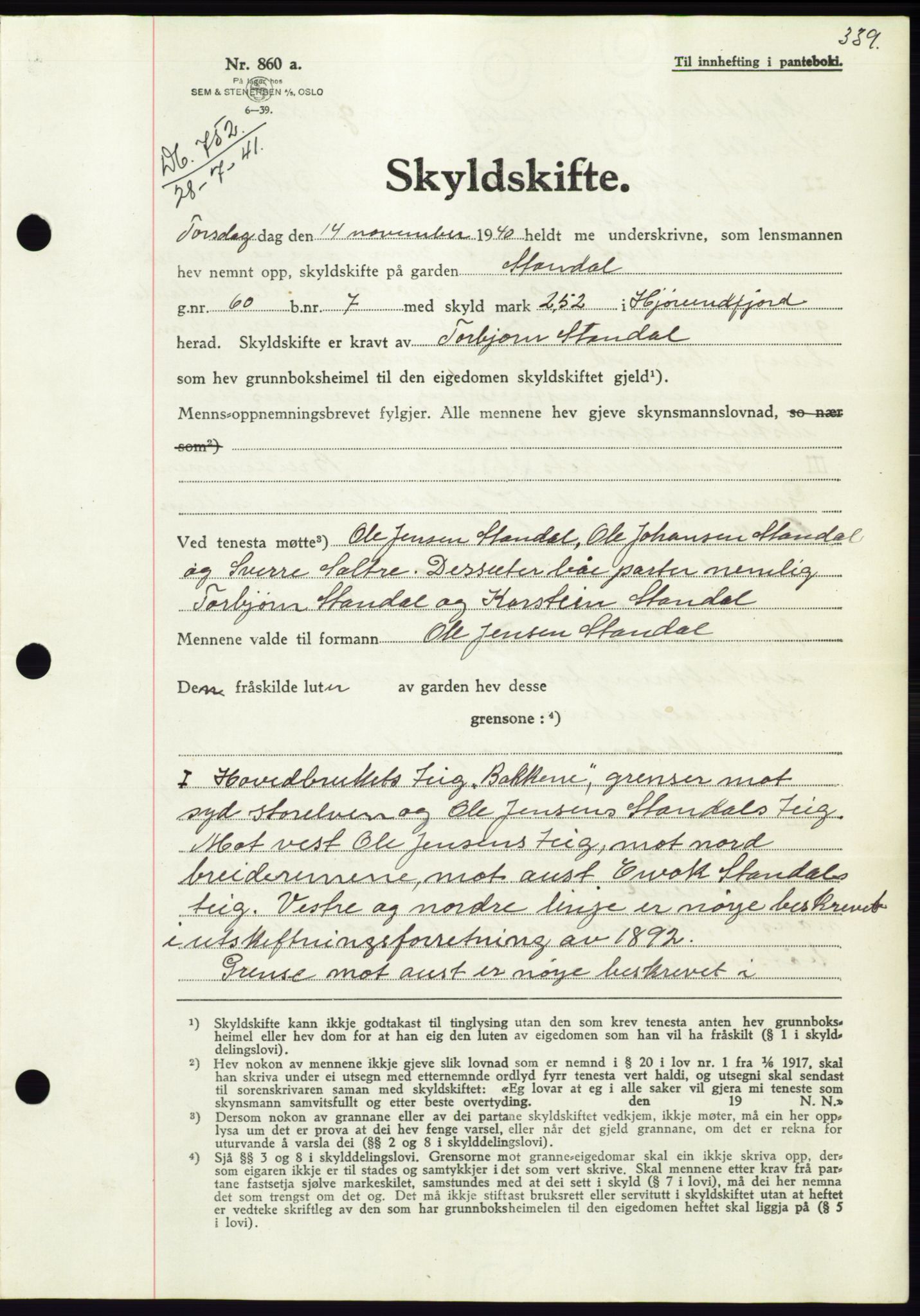 Søre Sunnmøre sorenskriveri, AV/SAT-A-4122/1/2/2C/L0071: Pantebok nr. 65, 1941-1941, Dagboknr: 752/1941