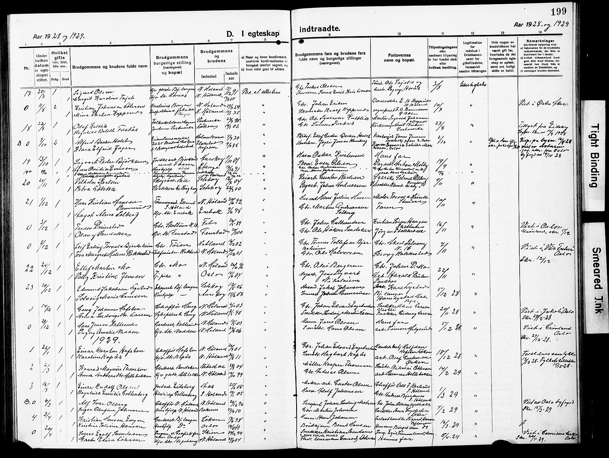 Høland prestekontor Kirkebøker, AV/SAO-A-10346a/G/Ga/L0008: Klokkerbok nr. I 8, 1915-1929, s. 199