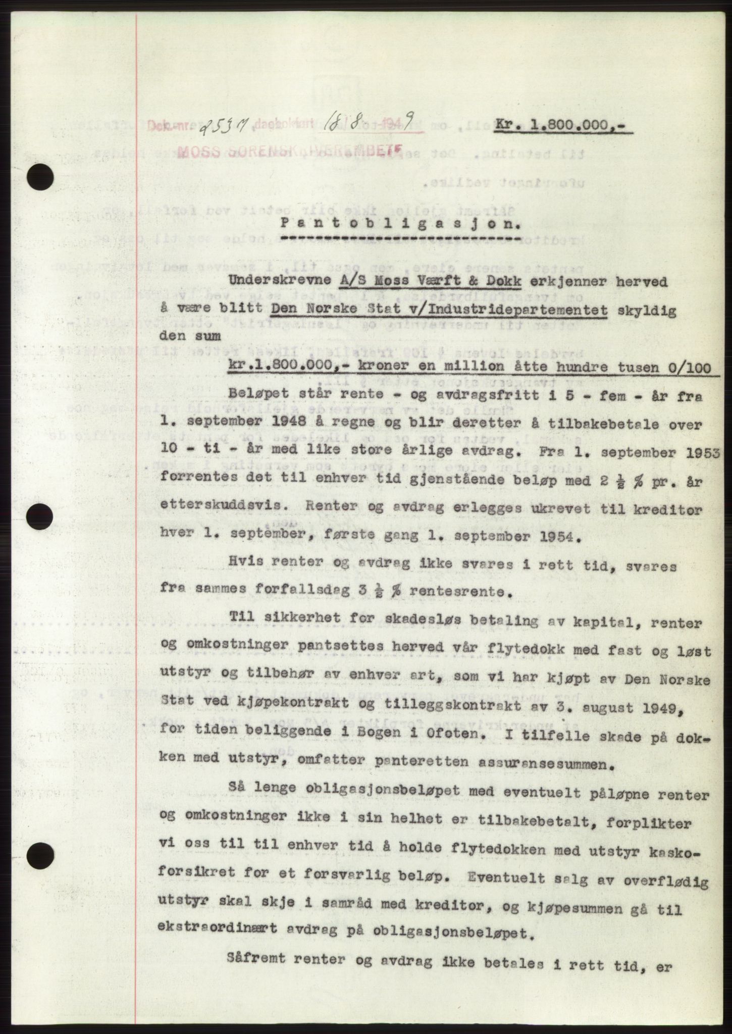 Moss sorenskriveri, SAO/A-10168: Pantebok nr. B22, 1949-1949, Dagboknr: 2537/1949