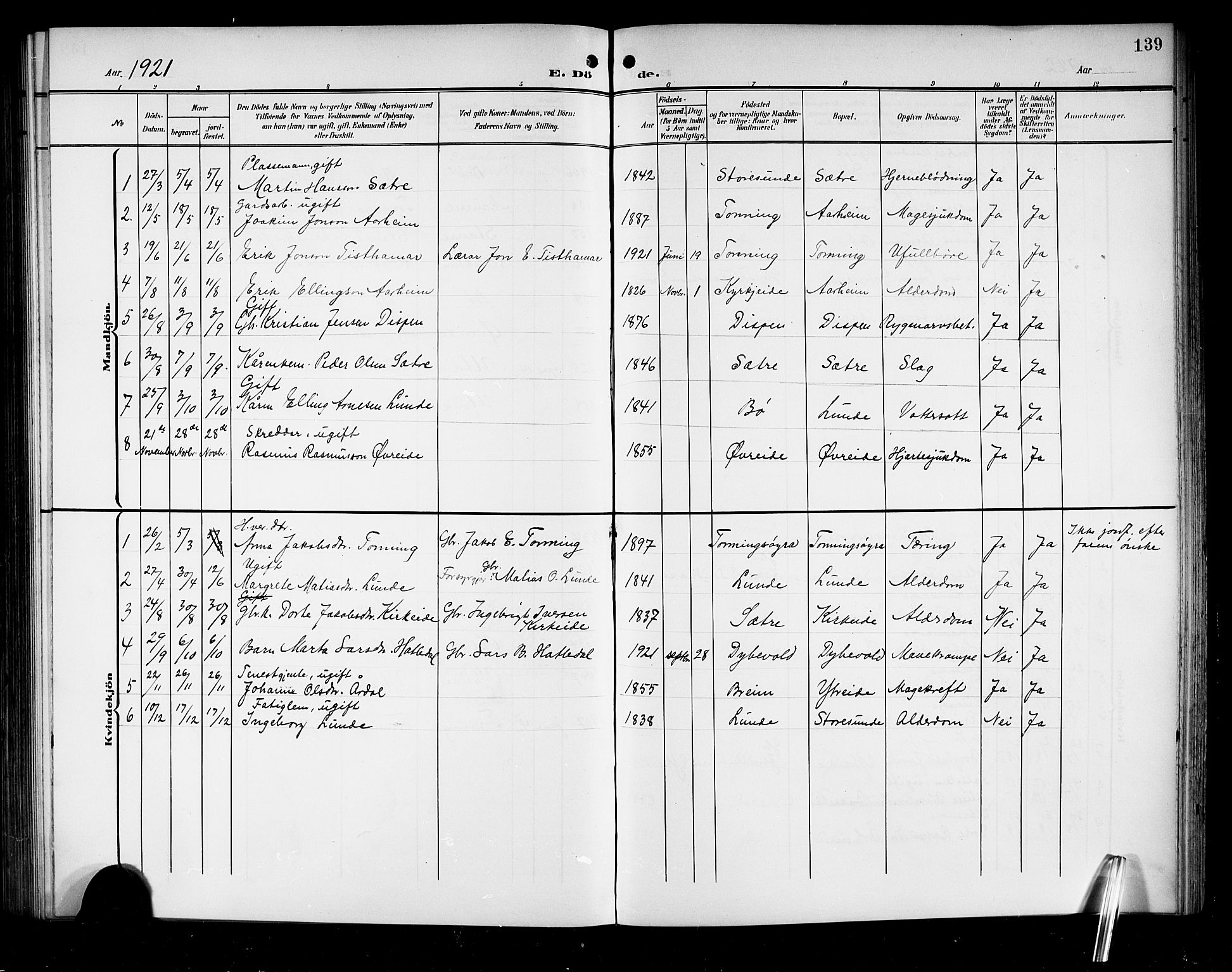 Stryn Sokneprestembete, AV/SAB-A-82501: Klokkerbok nr. A 3, 1906-1924, s. 139