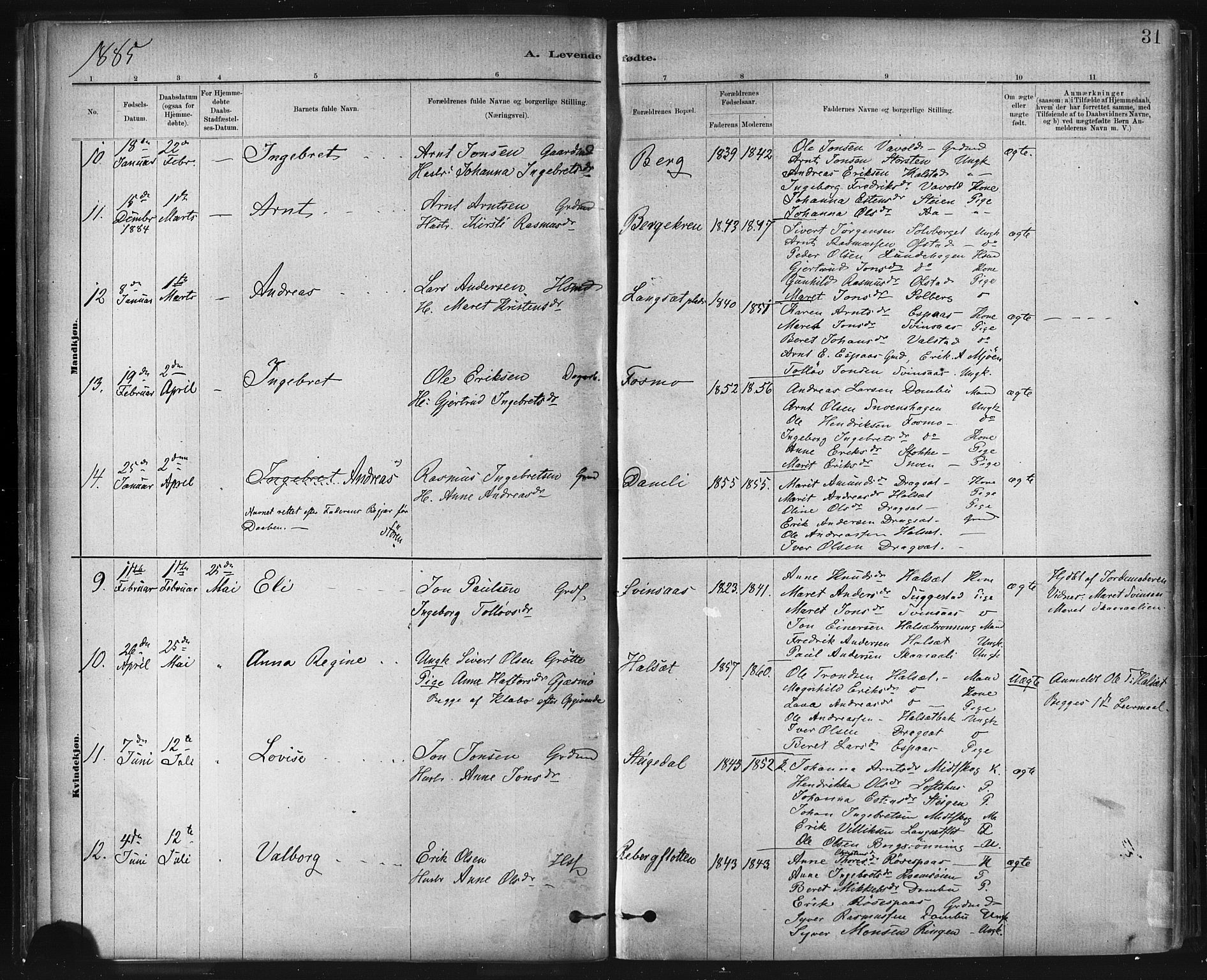Ministerialprotokoller, klokkerbøker og fødselsregistre - Sør-Trøndelag, SAT/A-1456/672/L0857: Ministerialbok nr. 672A09, 1882-1893, s. 31