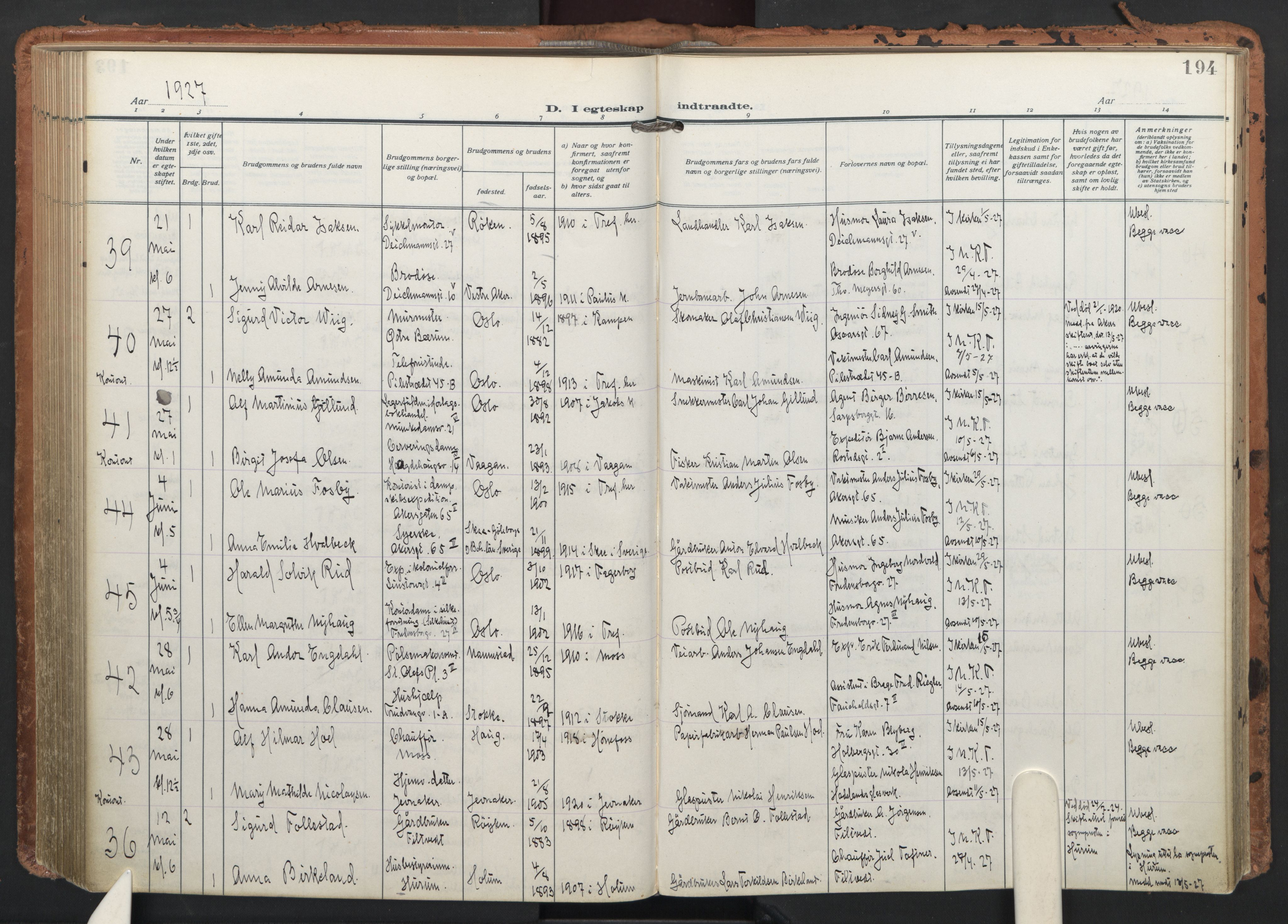 Trefoldighet prestekontor Kirkebøker, AV/SAO-A-10882/F/Fc/L0008: Ministerialbok nr. III 8, 1920-1932, s. 194